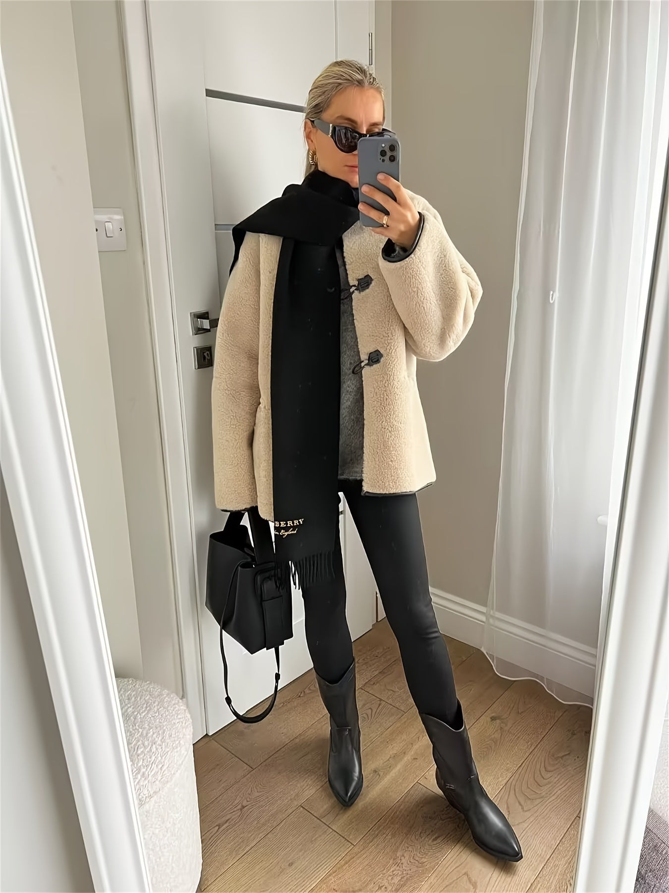Antmvs Faux Fur Button Front Coat, Casual Long Sleeve Coat For Fall & Winter, Women's Clothing