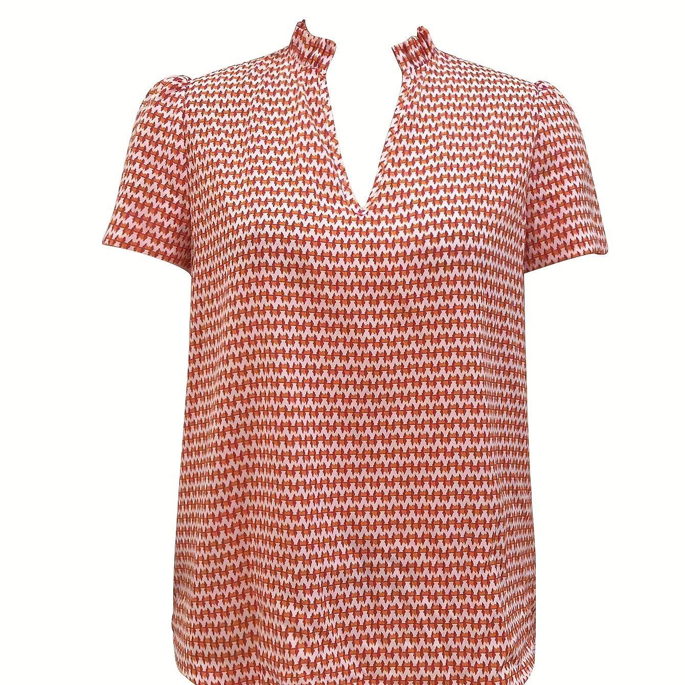 Antmvs Allover Print Notched Neck Blouse, Casual Short Sleeve Blouse For Spring & Summer, Women's Clothing