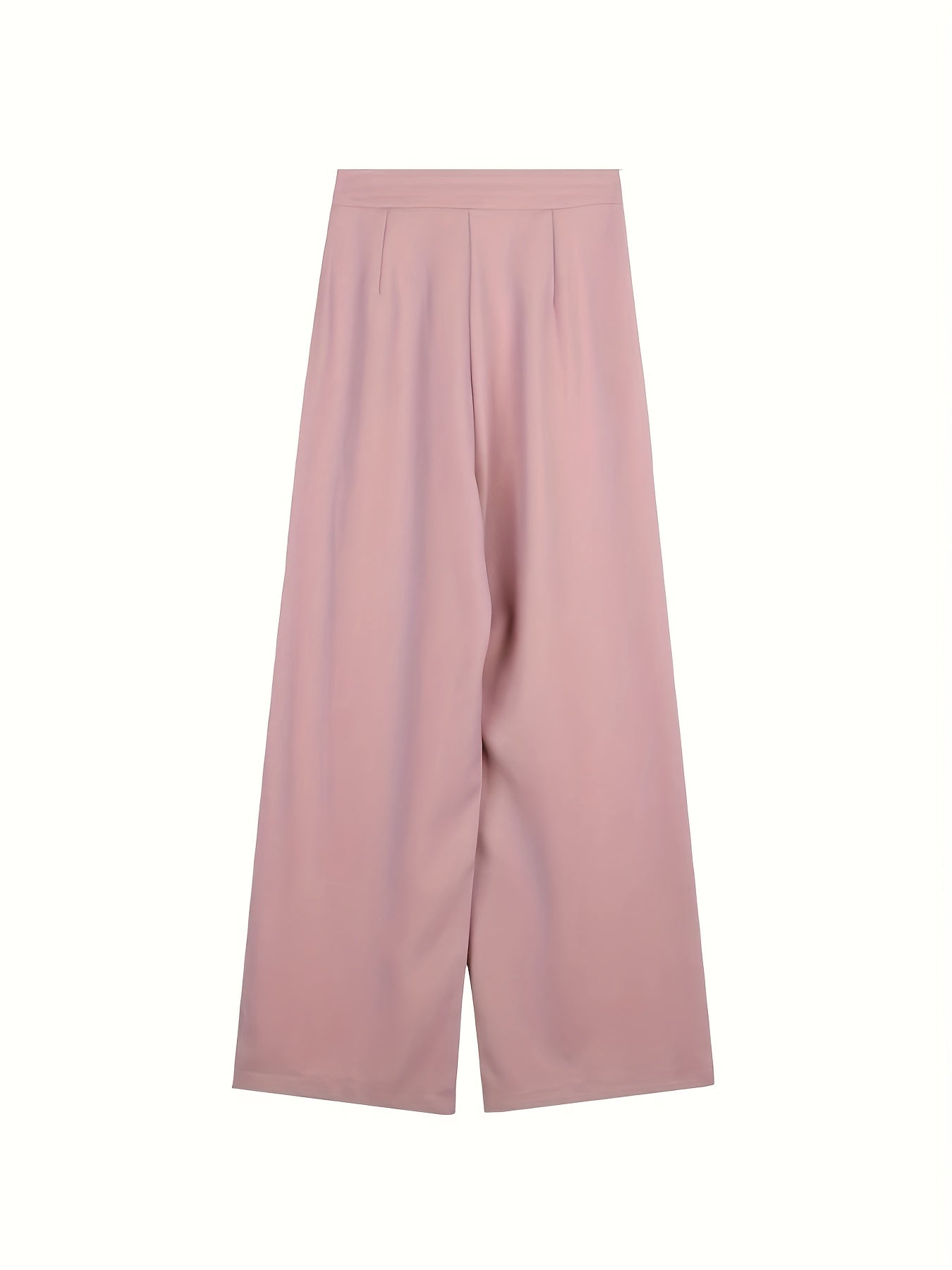 Antmvs Button Front Straight Leg Pants, Casual Pleated Pocket High Waist Pants, Women's Clothing