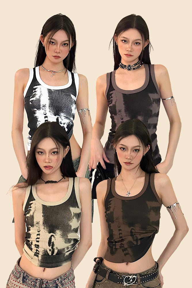 Antmvs Stella Graphic Image Print Wide Strap Slim U-Neck Cropped Top