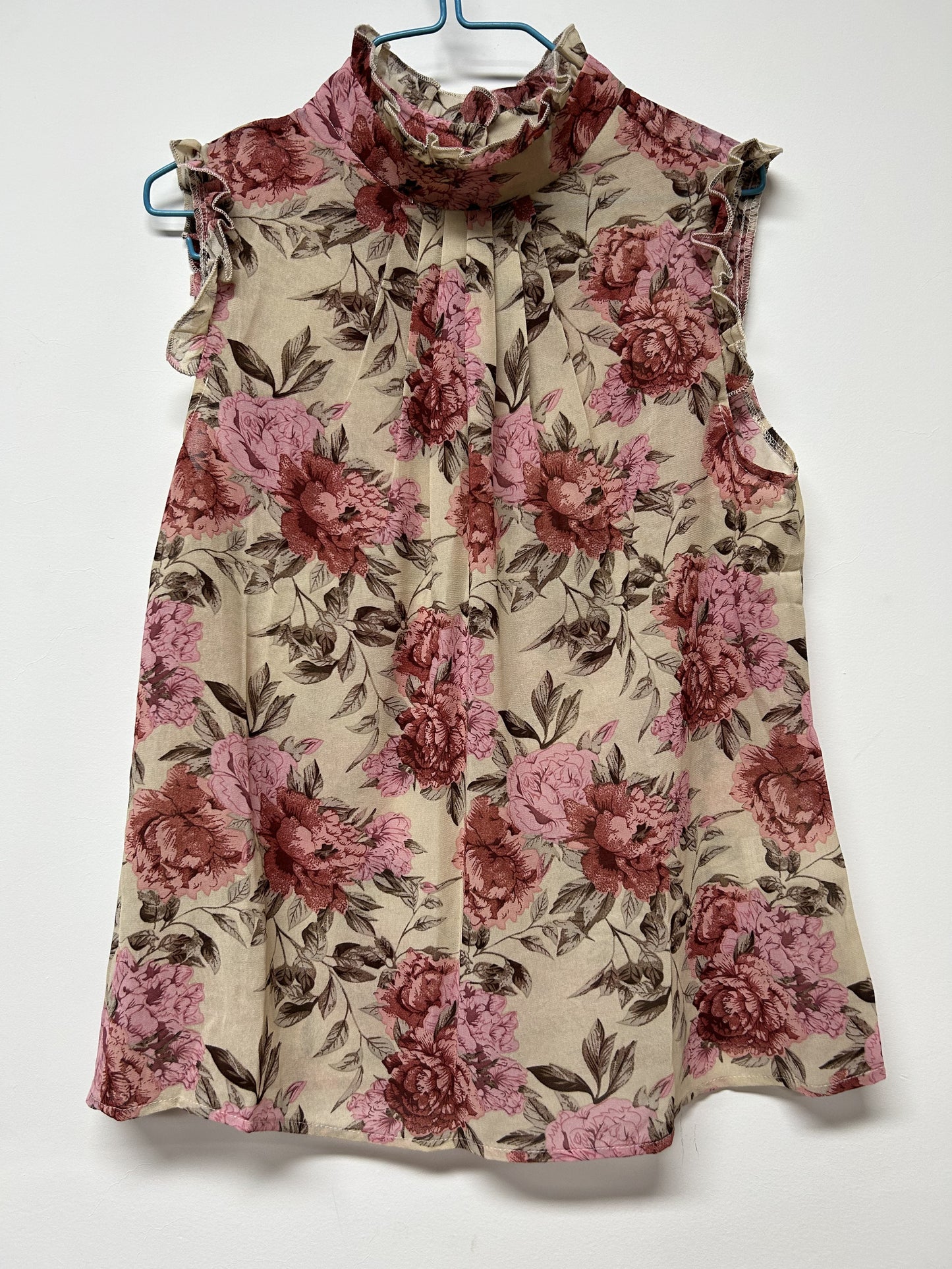Antmvs Floral Print Ruffle Trim Blouse, Elegant Mock Neck Blouse For Spring & Summer, Women's Clothing