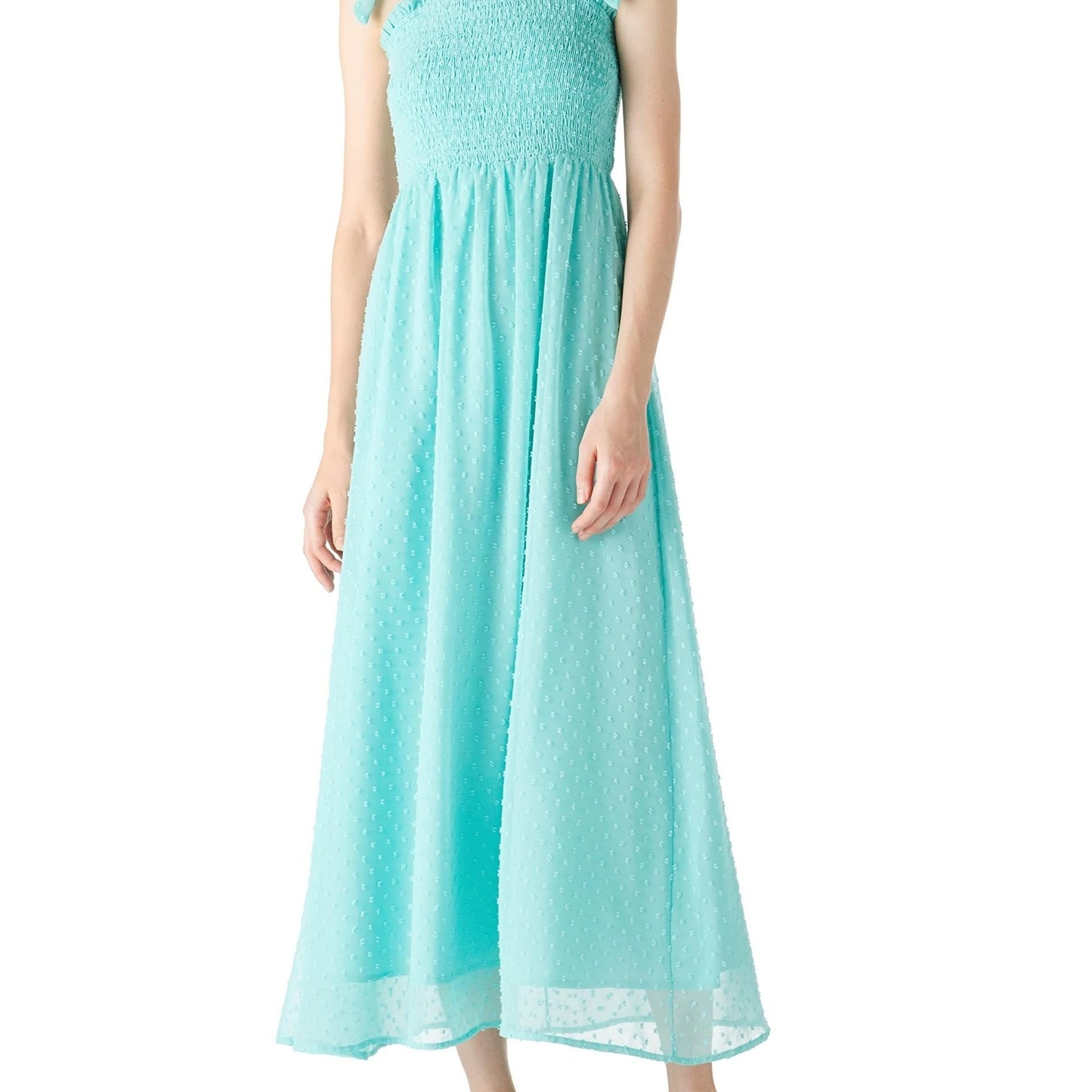 Antmvs Swiss Dot Tie Strap Shirred Dress, Elegant Backless Ruffle Trim Dress, Women's Clothing