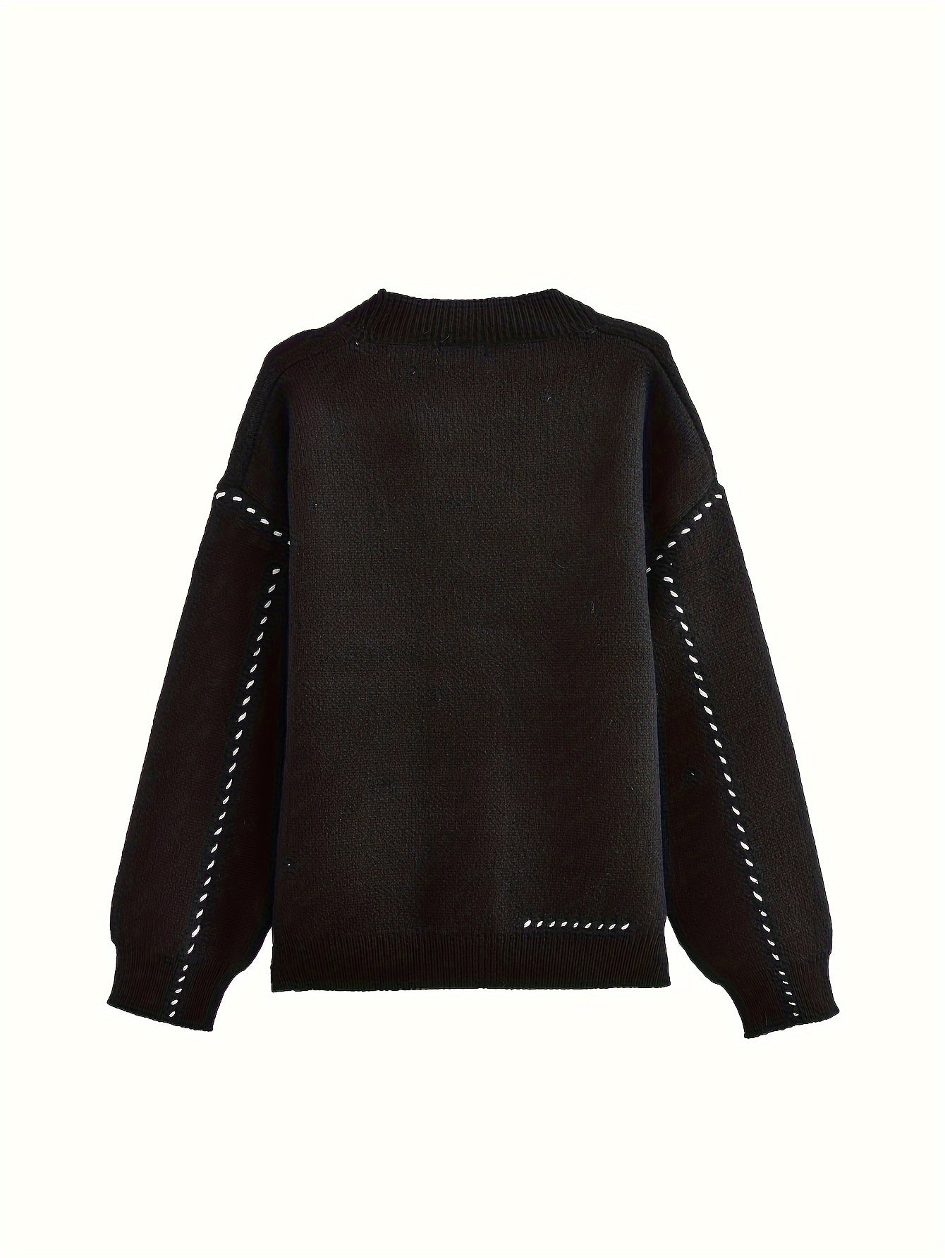 Antmvs Casual Button Down Knit Cardigan, Oversized Long Sleeve Sweater For Fall & Winter, Women's Clothing