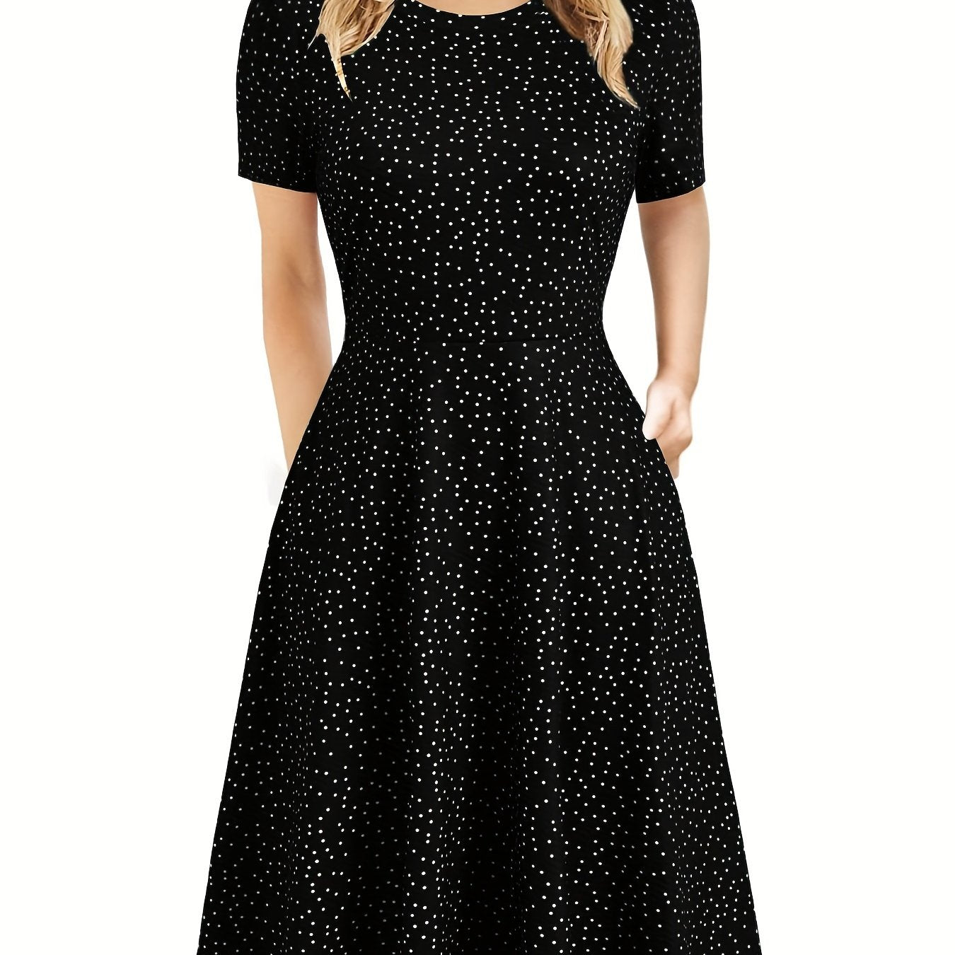 Antmvs Elegant Retro A-line Dress, Short Sleeve Casual Dress For Spring & Summer, Women's Clothing