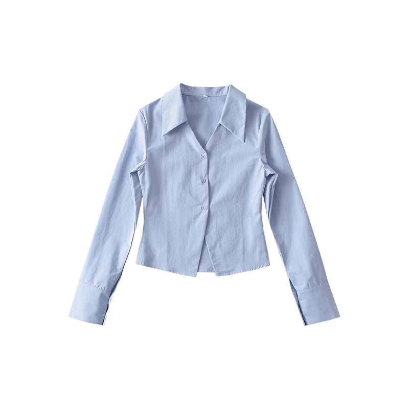 Antmvs Kiara Solid Color Lapels Long Sleeve Office Shirt Top