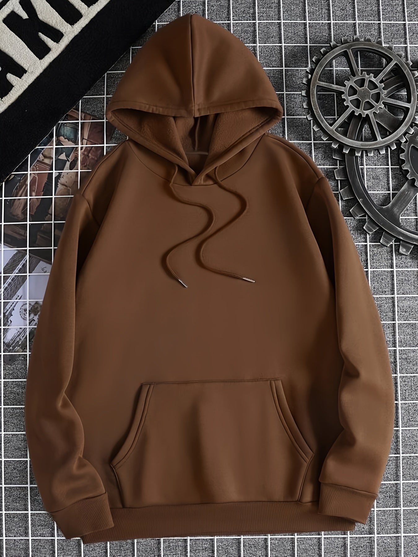 Antmvs Plus Size Casual Sweatshirt, Women's Plus Slogan Print Long Sleeve Drawstring Hooded Sweatshirt With Pockets