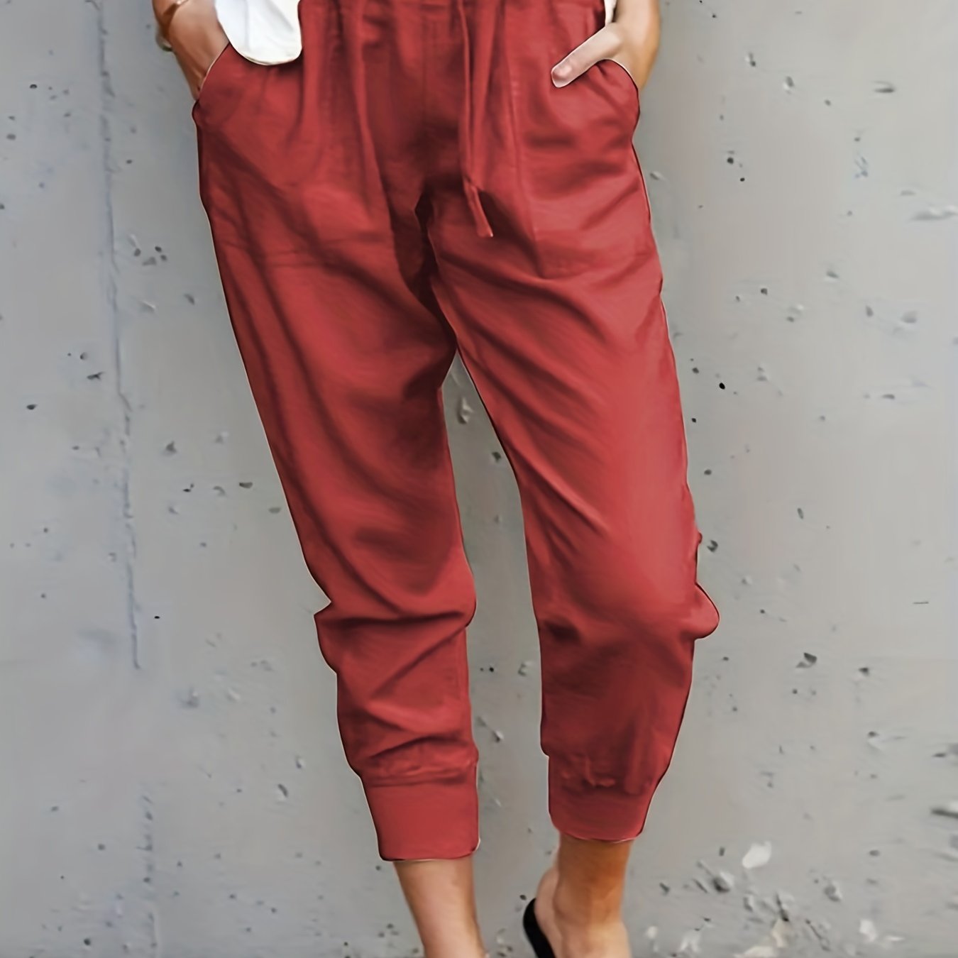 Antmvs Minimalist Drawstring Waist Pants, Solid Casual Pants For Spring & Summer, Women's Clothing
