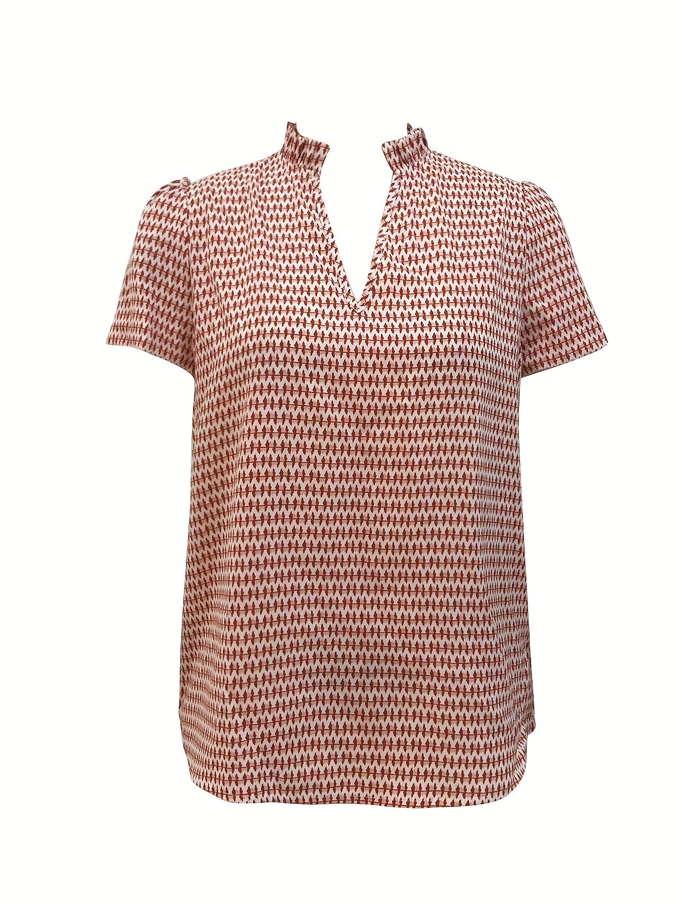 Antmvs Allover Print Notched Neck Blouse, Casual Short Sleeve Blouse For Spring & Summer, Women's Clothing