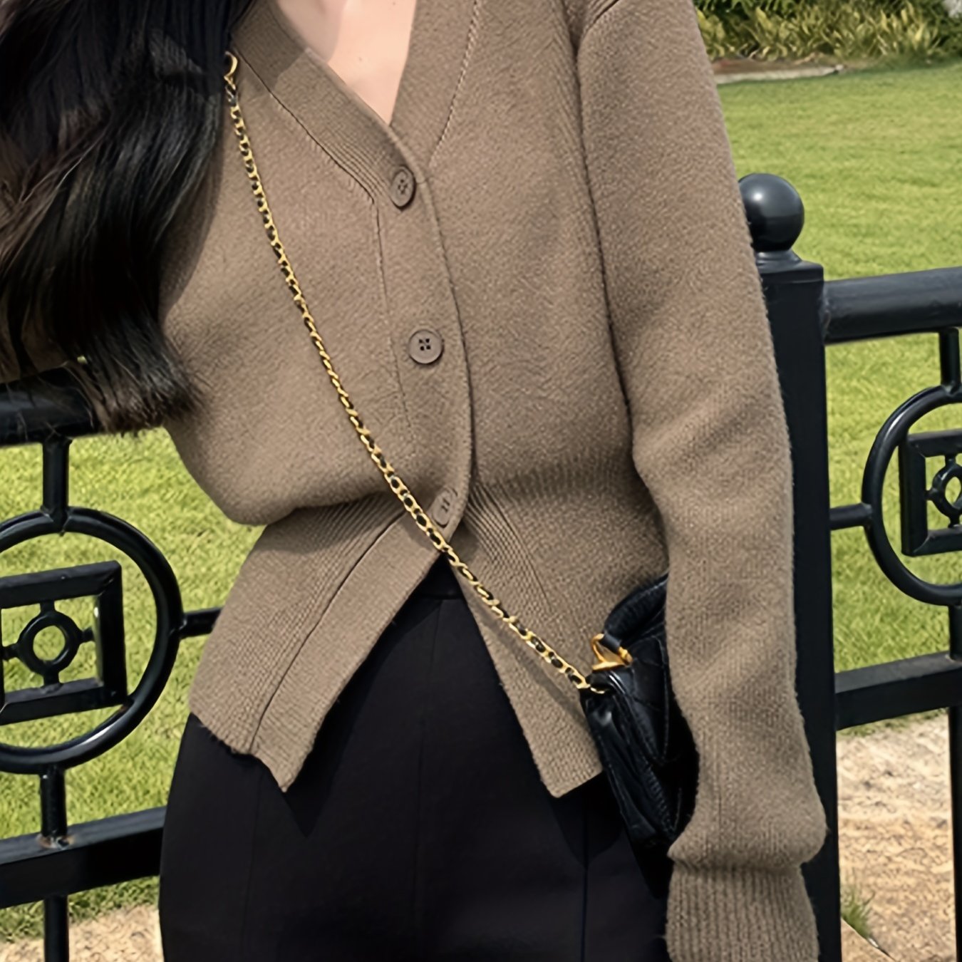 Antmvs Solid Button Front Knit Cardigan, Elegant Long Sleeve Sweater For Spring & Fall, Women's Clothing