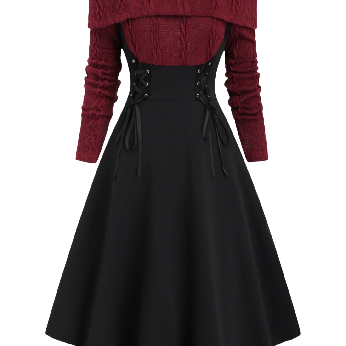 Antmvs Color Block Off Shoulder Dress, Elegant Vintage Long Sleeve Dress, Women's Clothing