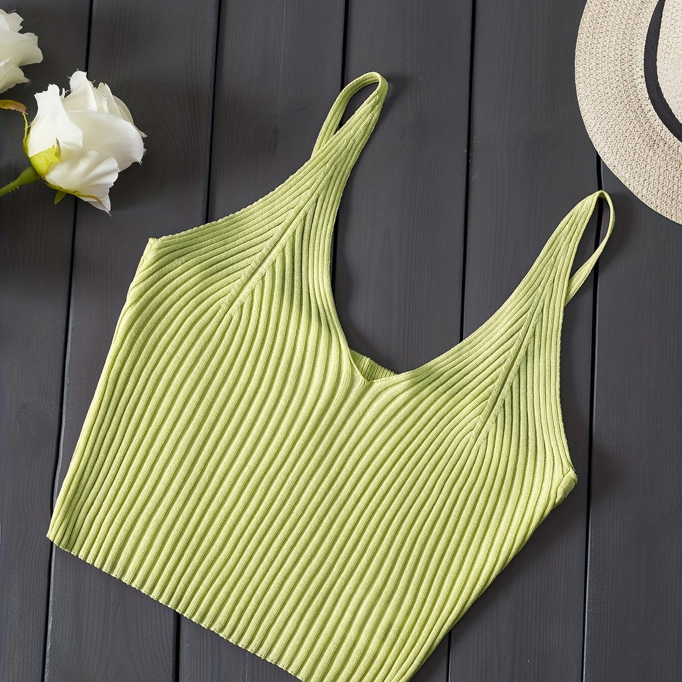 Antmvs Ribbed Knit Crop Cami Top, Y2K Sleeveless Top For Spring & Summer, Women's Clothing