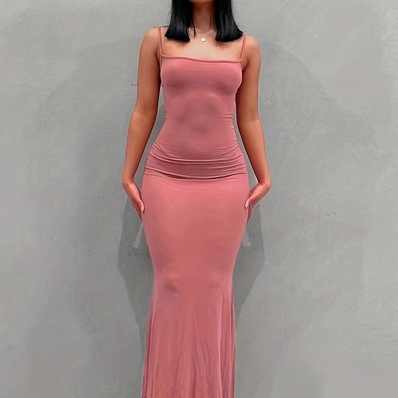 Antmvs Cami Bodycon Dresses ,Sexy Maxi Sleeveless Solid For Party Night, Women's Dresses