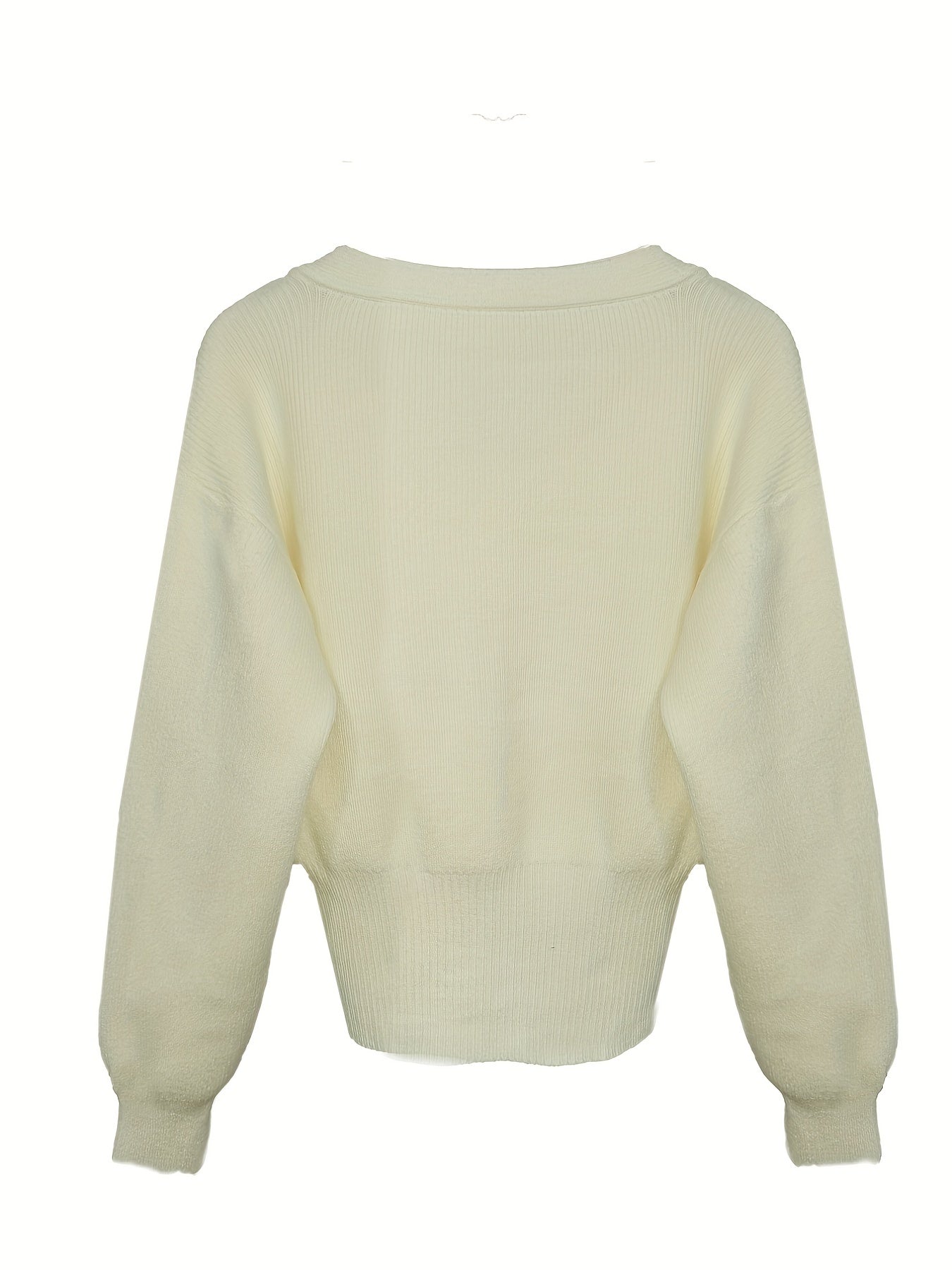 Antmvs Solid Button Front Knit Cardigan, Elegant Long Sleeve Sweater For Spring & Fall, Women's Clothing