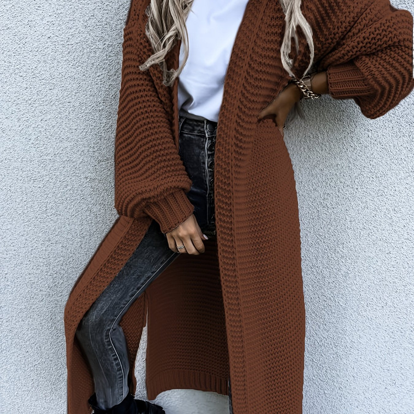 Antmvs Solid Open Front Side Split Cardigan, Casual Long Sleeve Cardigan For Spring & Fall, Women's Clothing