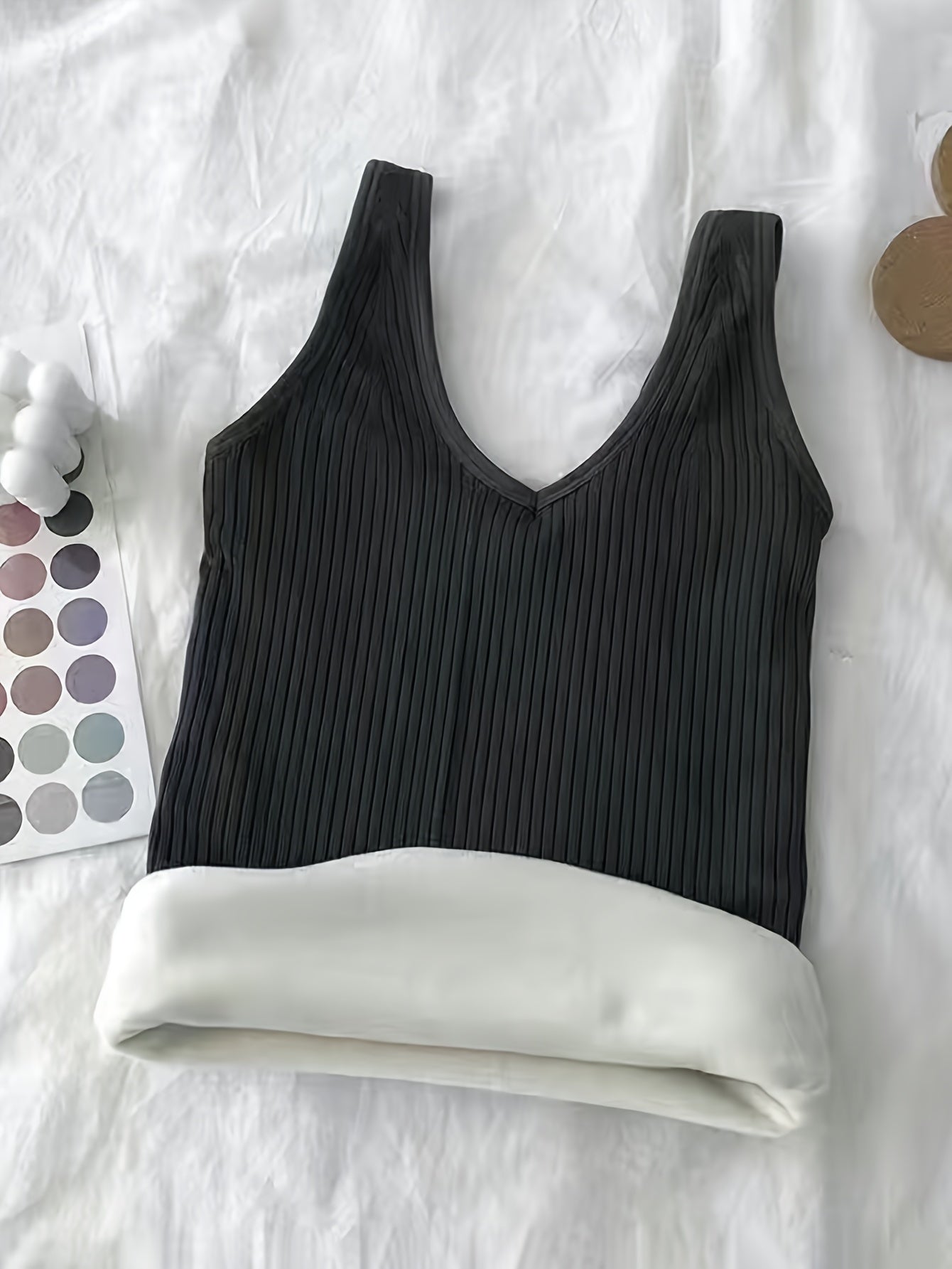 Antmvs Girls Plus Velvet Thick Vest Solid Color Warm Body-con Bottoming Vest For 13-18 Y