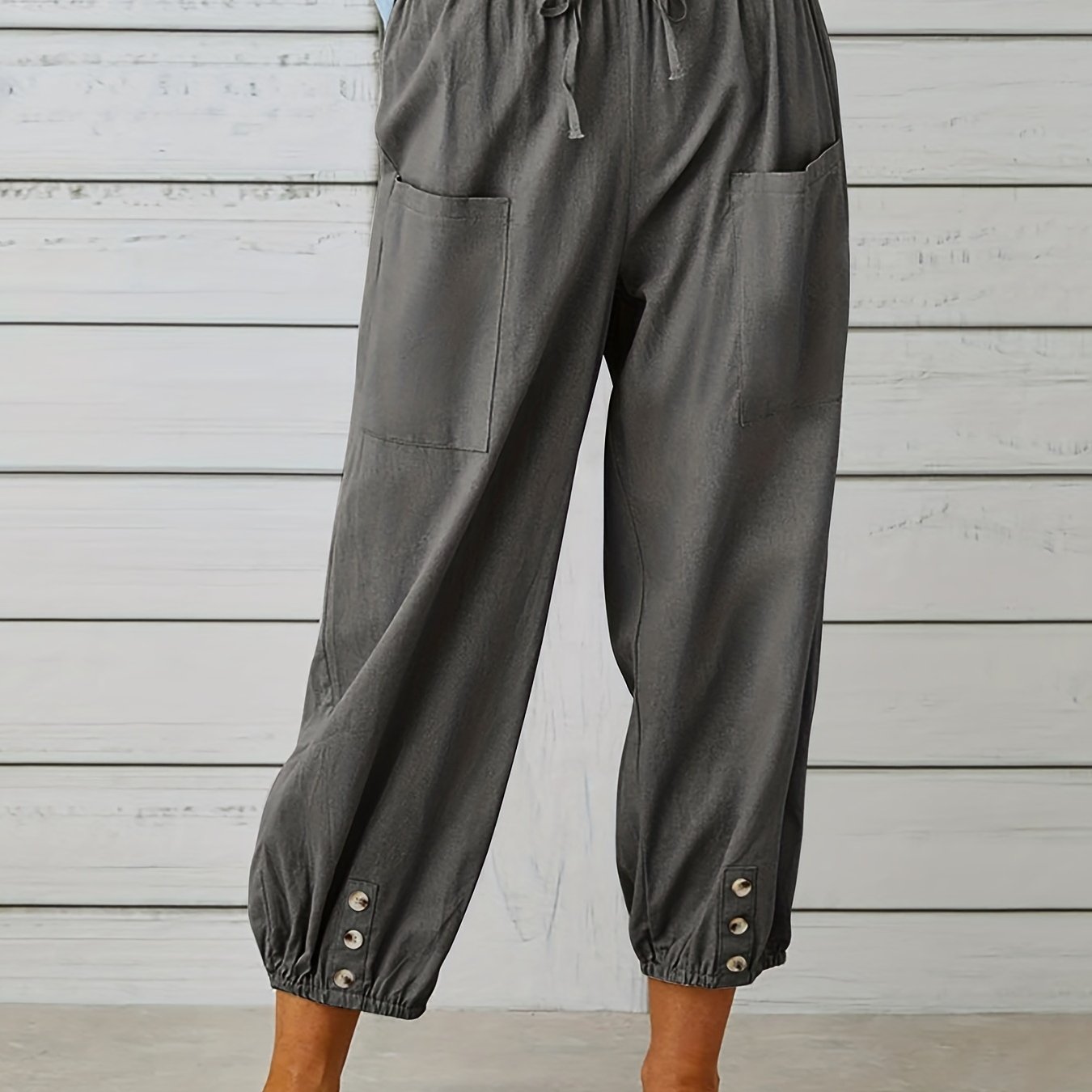 Antmvs Boho Baggy Harem Pants With Pockets, Drawstring Waist Casual Pants For Spring & Summer, Women's Clothing