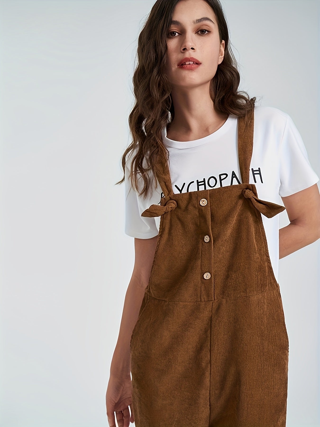 Antmvs Solid Color Overall Jumpsuit, Casual Dual Pockets Button Overall Jumpsuit For Spring & Fall, Women's Clothing