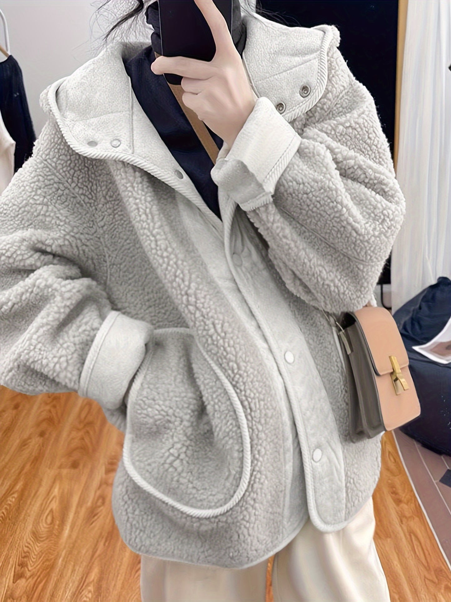 Antmvs Women's Maternity Solid warm Fleece Hooded Jacket Fashion Fleece Thick Casual Hoodies Fall Winter, Pregnant Women's Clothing