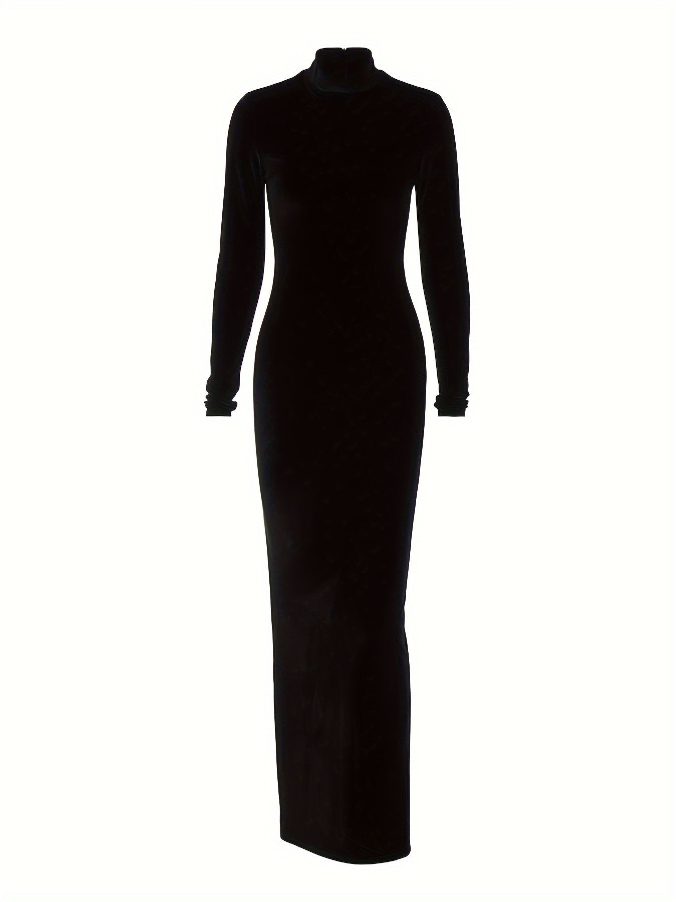 Antmvs Velvet Mock Neck Dress, Elegant Long Sleeve Ruched Bodycon Dress, Women's Clothing