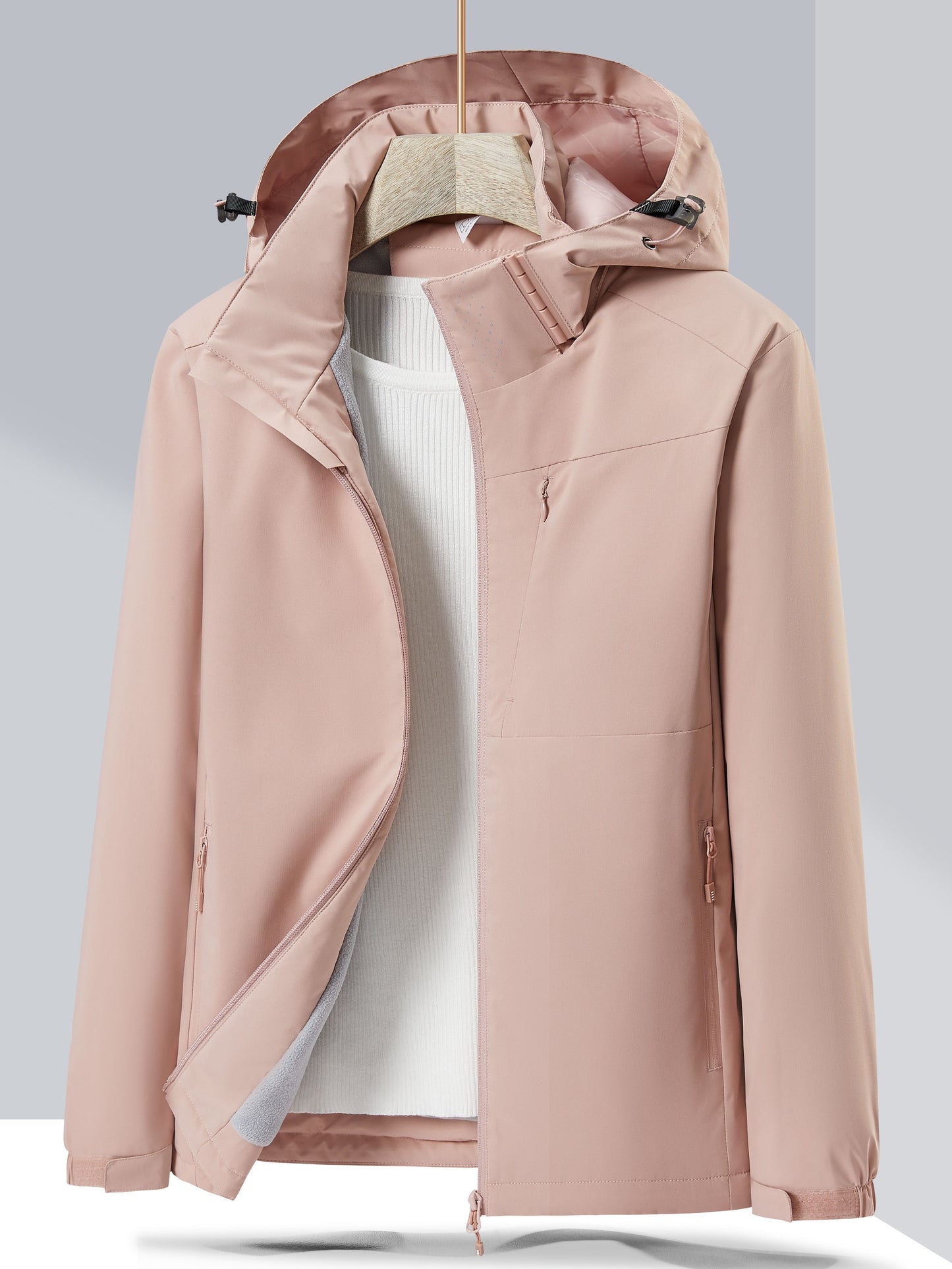 Antmvs Women's Waterproof Hooded Jacket With Polar Fleece Lining - Windproof And Warm Outerwear For Outdoor Activities
