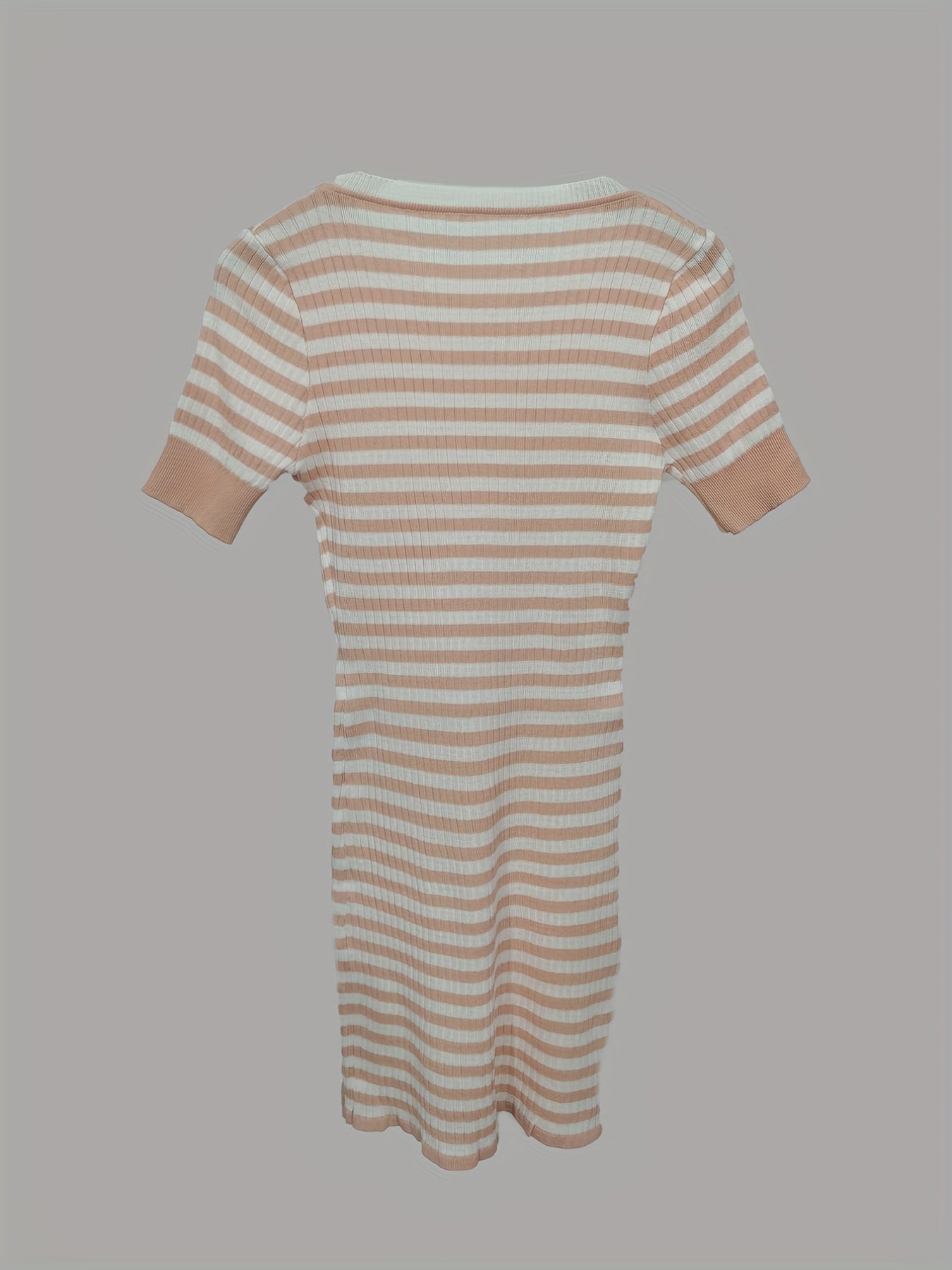 Antmvs Striped Bodycon Dress, Casual Cute Crew Neck Short Sleeve Bag Hip Drawstring Dress, Women's Clothing