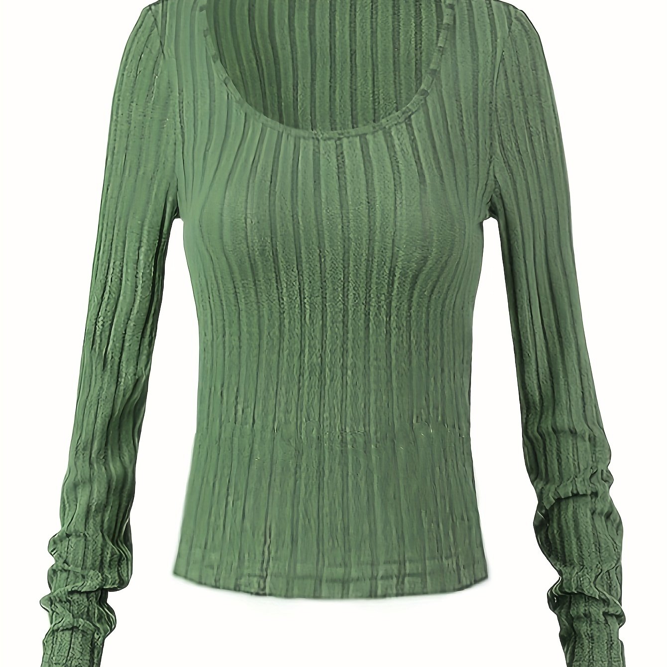 Antmvs Ribbed Solid Slim T-shirt, Casual Crew Neck Long Sleeve T-shirt, Women's Clothing