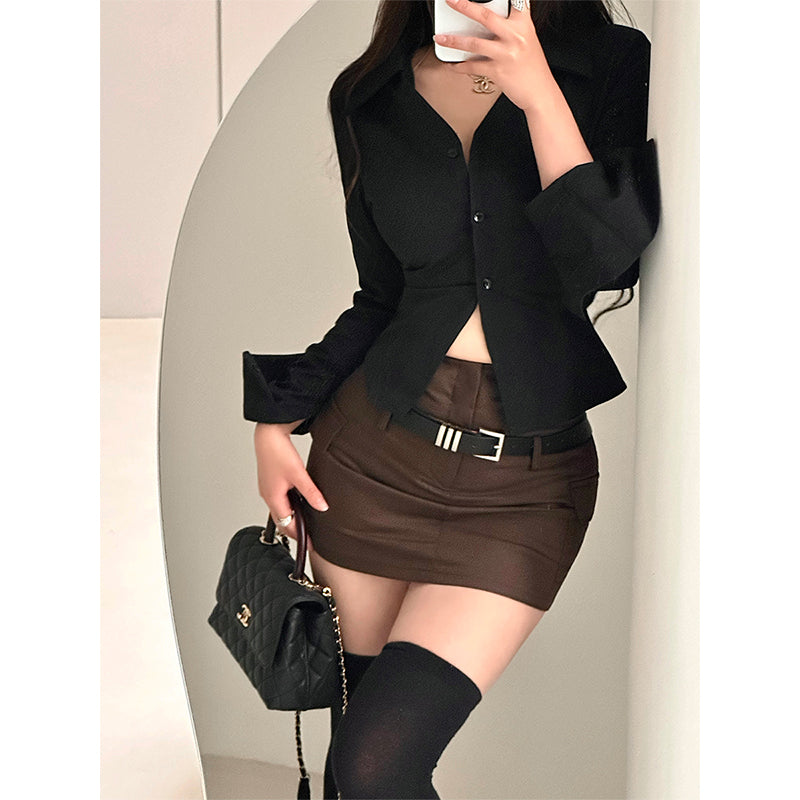Antmvs Kiara Solid Color Lapels Long Sleeve Office Shirt Top