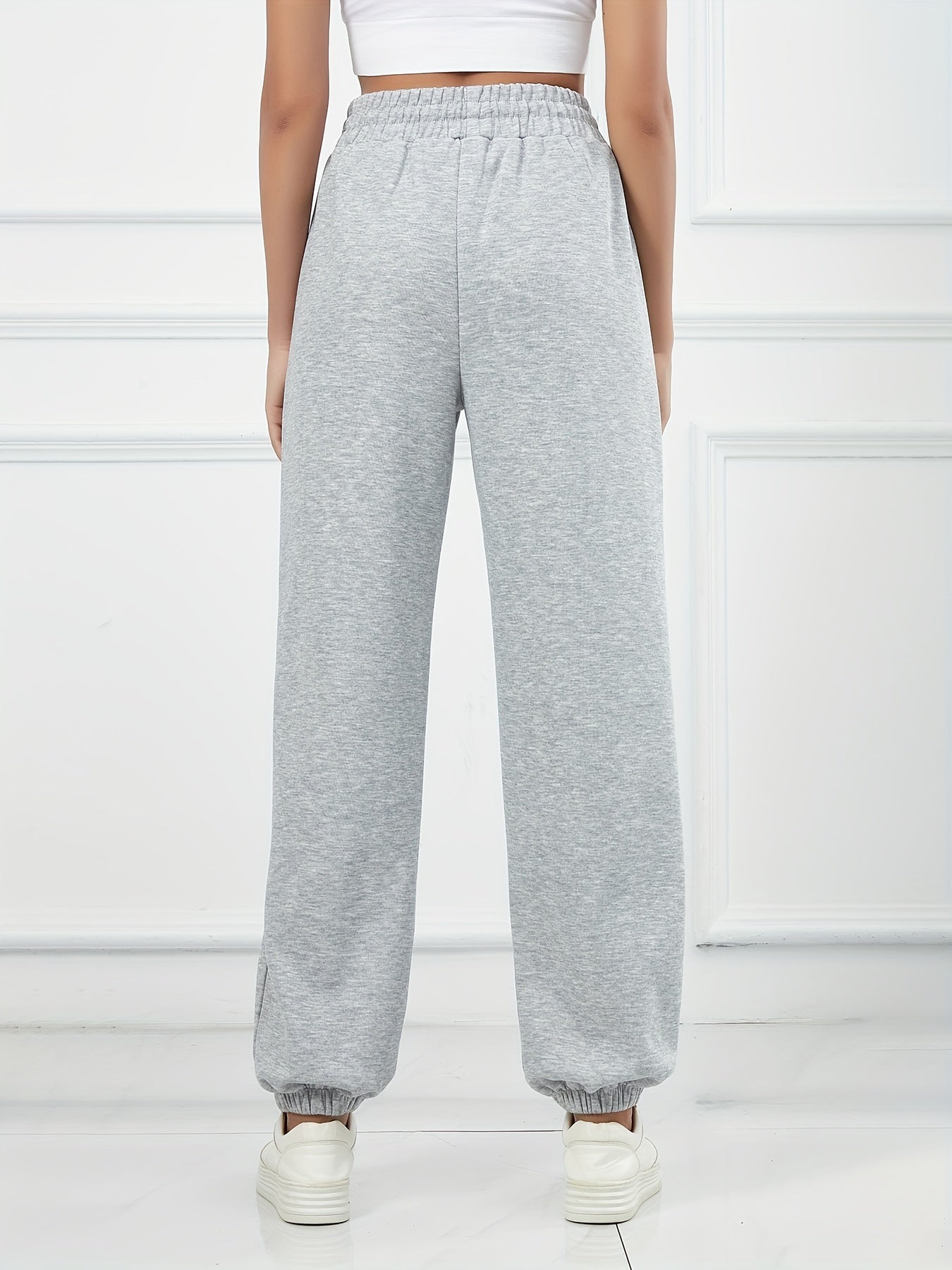Antmvs Drawstring Elastic Waist Casual Sports Pants With Pocket, Comfortable Solid Color Sweatpants, Women's Athleisure