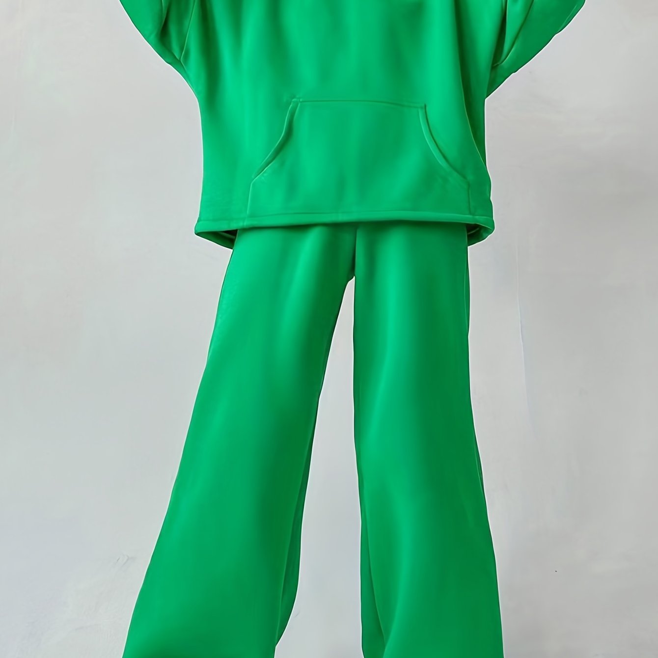 Antmvs Casual Solid Two-piece Set, Kangaroo Pocket Hoodie & Wide Leg Pants Outfits, Women's Clothing