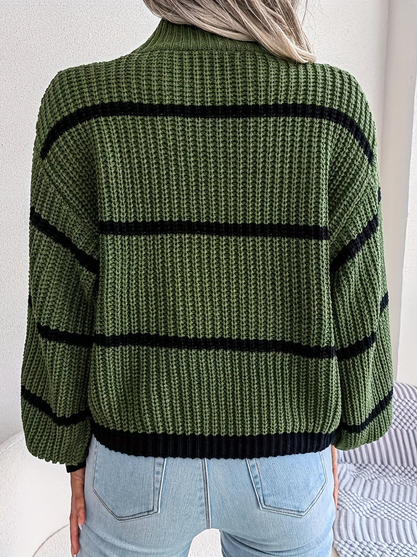 Antmvs Striped Color Block Crew Neck Sweater, Casual Long Sleeve Loose Fall Winter Knit Sweater, Women's Clothing