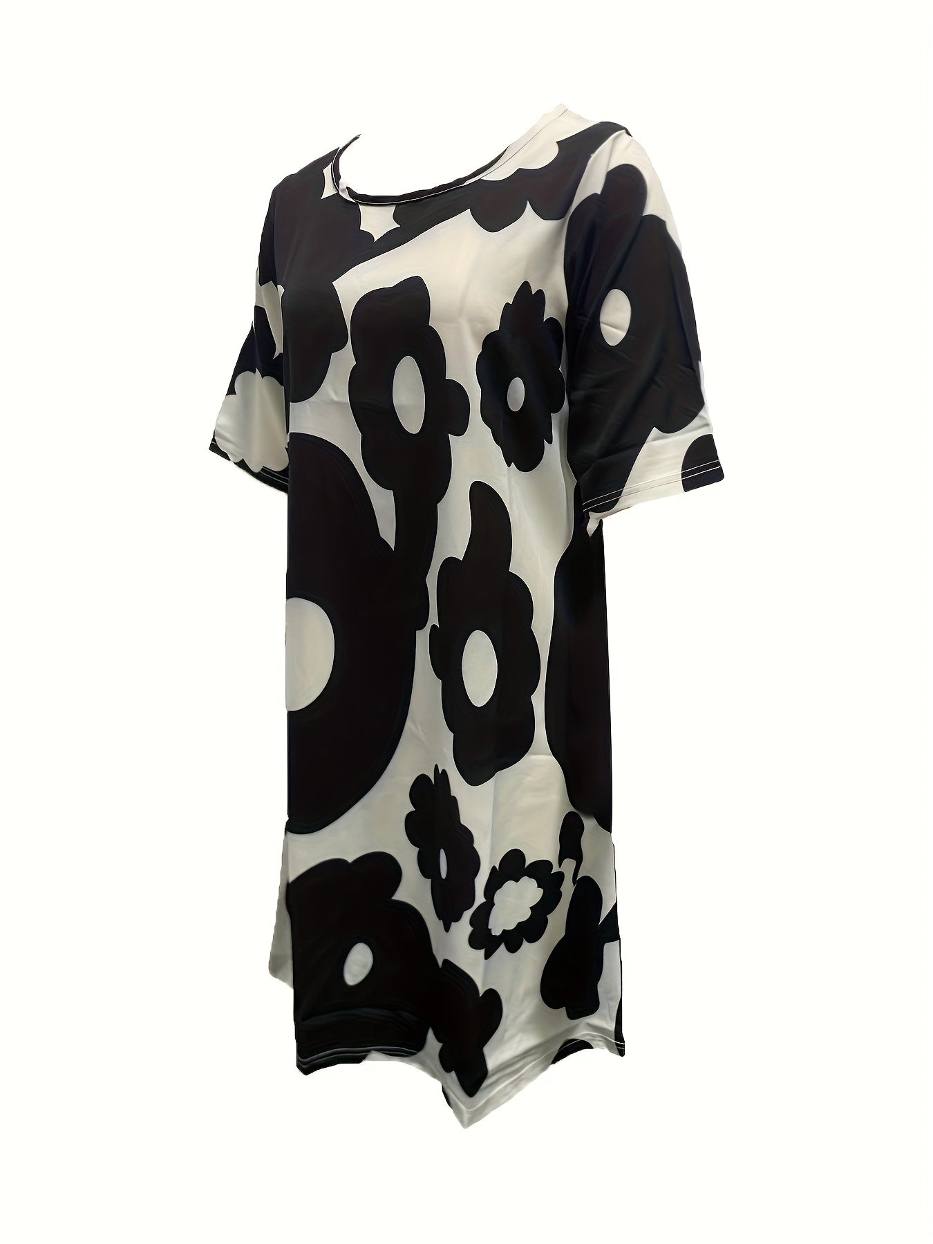 Antmvs Floral Print Short Sleeve Dress, Casual Crew Neck Dress For Spring & Summer, Women's Clothing