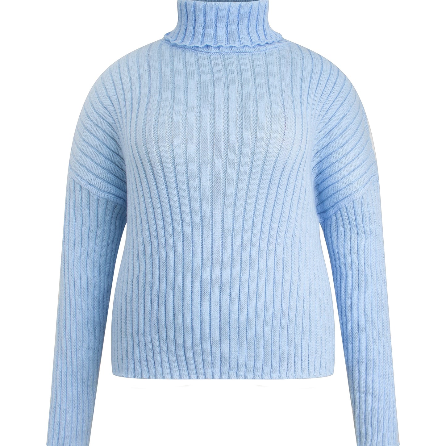 Antmvs Plus Size Casual Sweater, Women's Plus Plain Ribbed Long Sleeve Turtle Neck Sweater