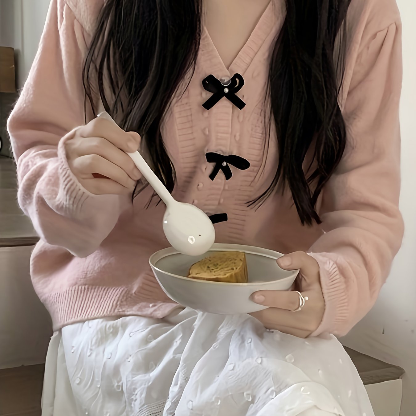 Antmvs Bow Button Front Knit Cardigan, Casual Long Sleeve Sweet Sweater For Fall & Winter, Women's Clothing