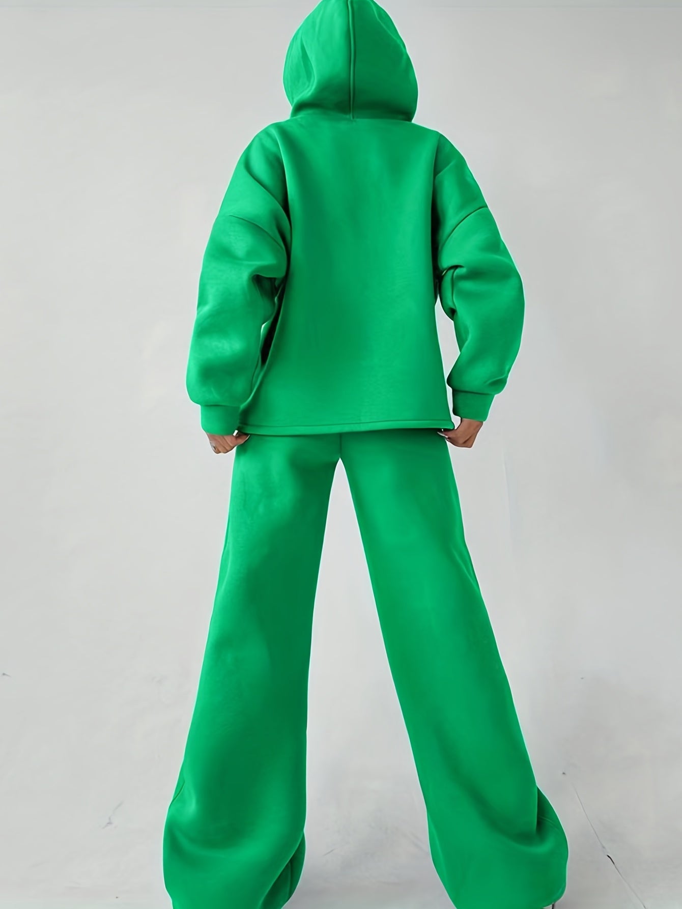 Antmvs Casual Solid Two-piece Set, Kangaroo Pocket Hoodie & Wide Leg Pants Outfits, Women's Clothing
