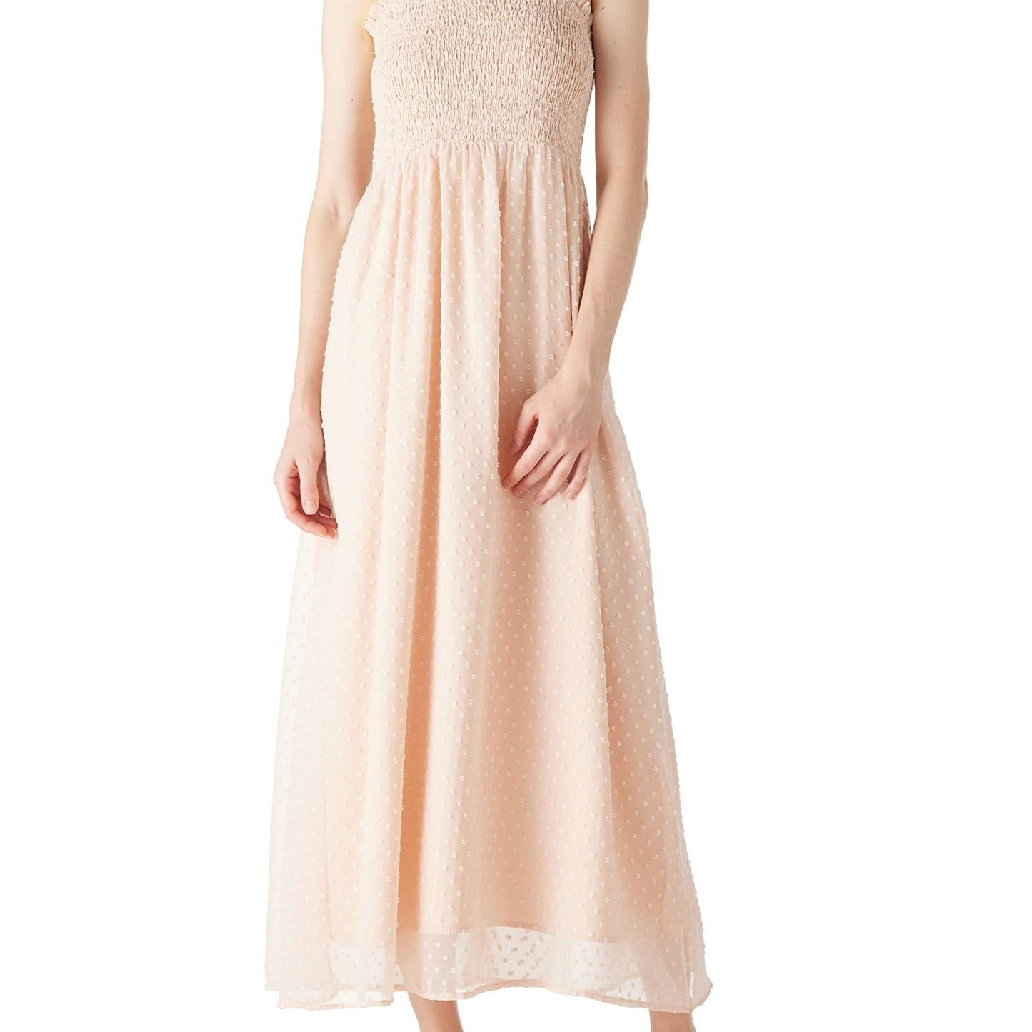 Antmvs Swiss Dot Tie Strap Shirred Dress, Elegant Backless Ruffle Trim Dress, Women's Clothing