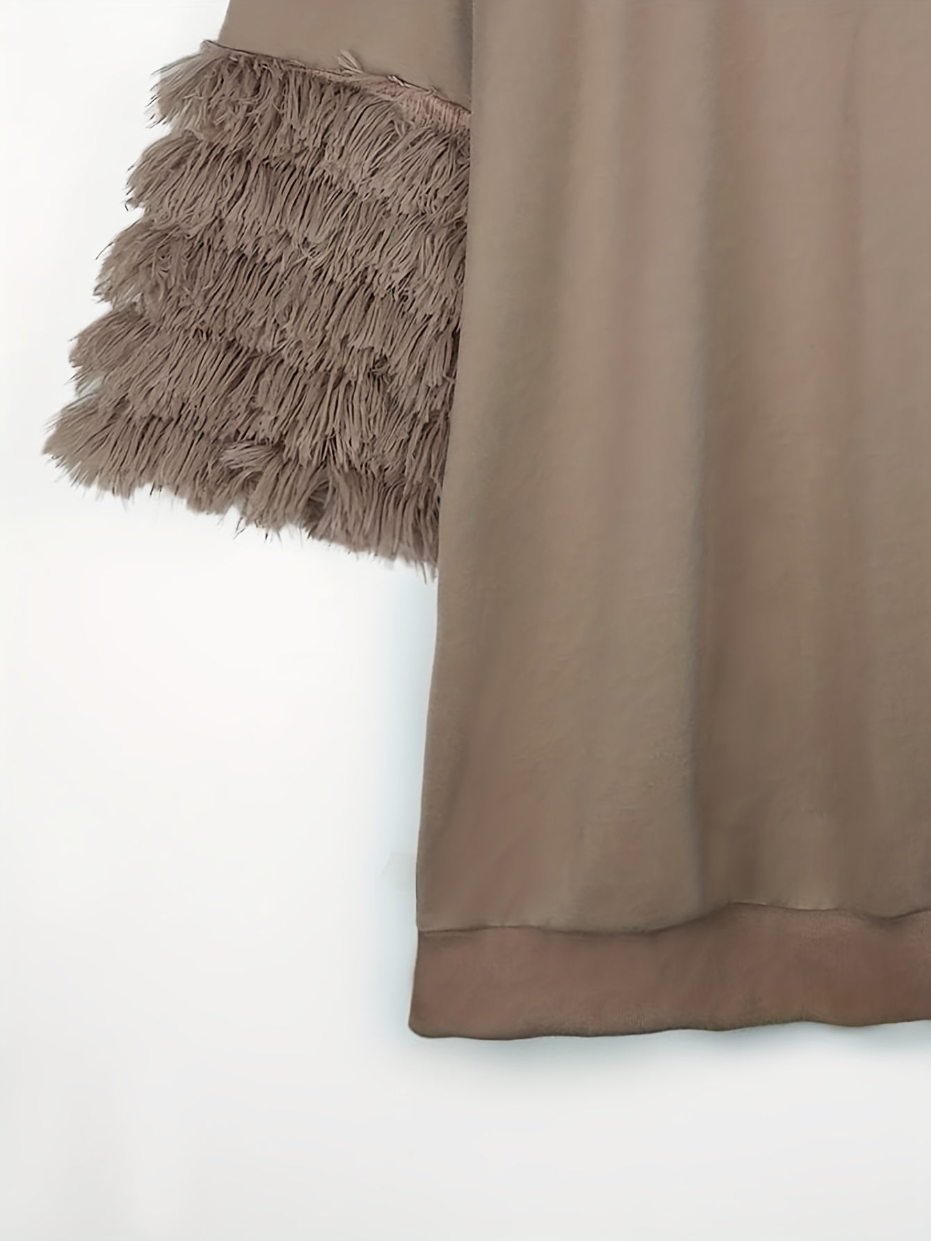 Antmvs Plus Size Casual Sweatshirt, Women's Plus Solid Layered Tassel Decor Long Sleeve Round Neck Pullover Top
