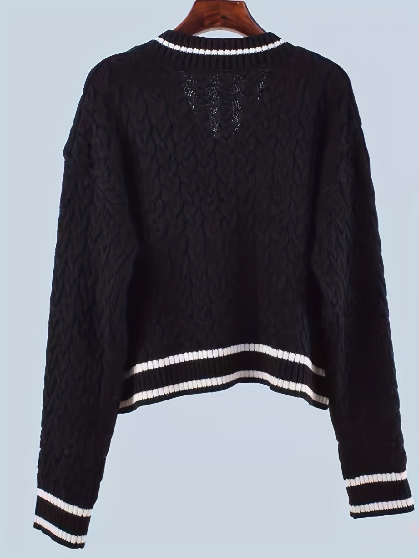 Antmvs Cable V Neck Pullover Sweater, Casual Long Sleeve Drop Shoulder Sweater, Women's Clothing