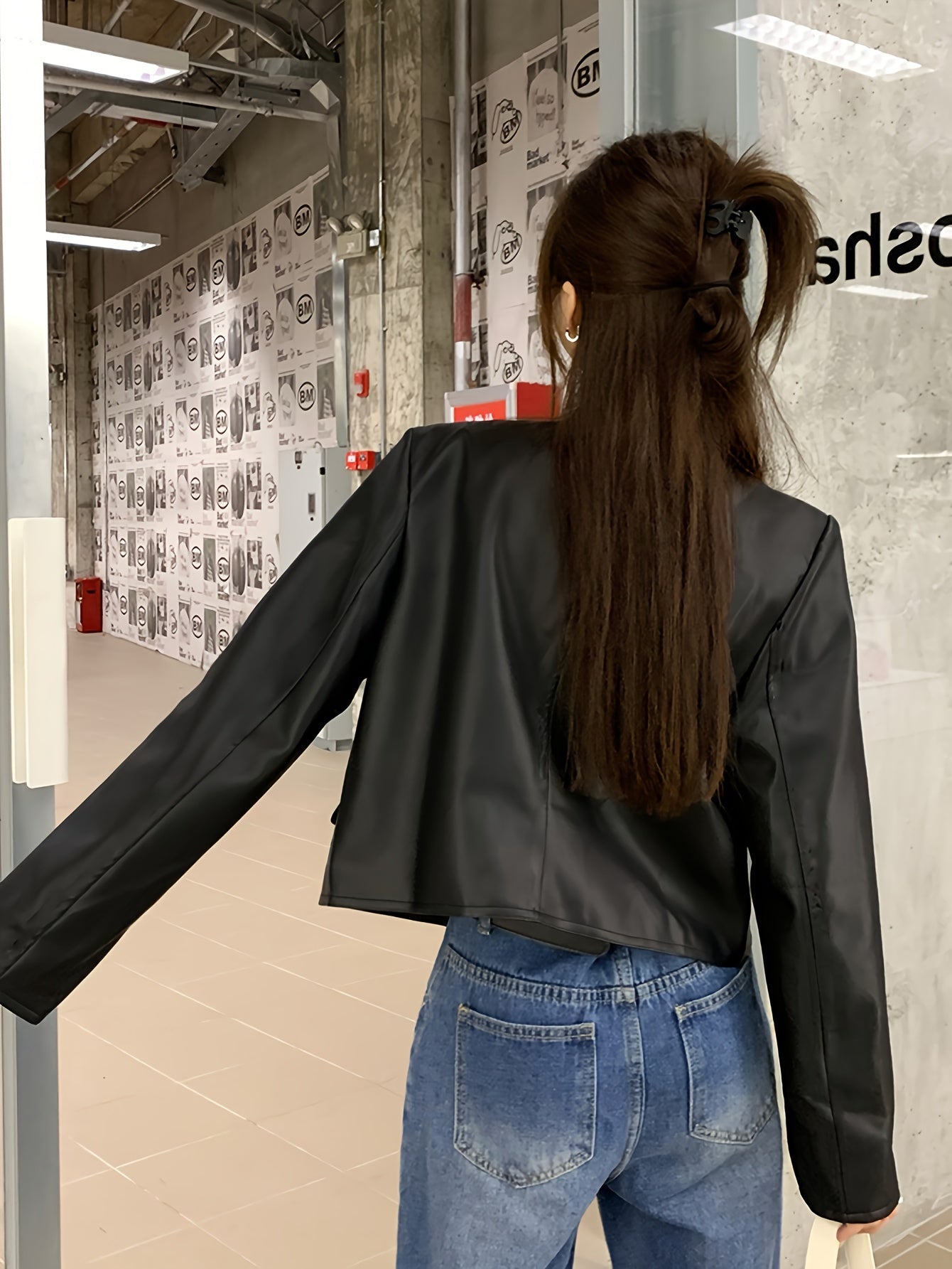 Antmvs Solid Button Front Crew Neck Coat, Elegant Long Sleeve Jacket For Every Day, Women's Clothing