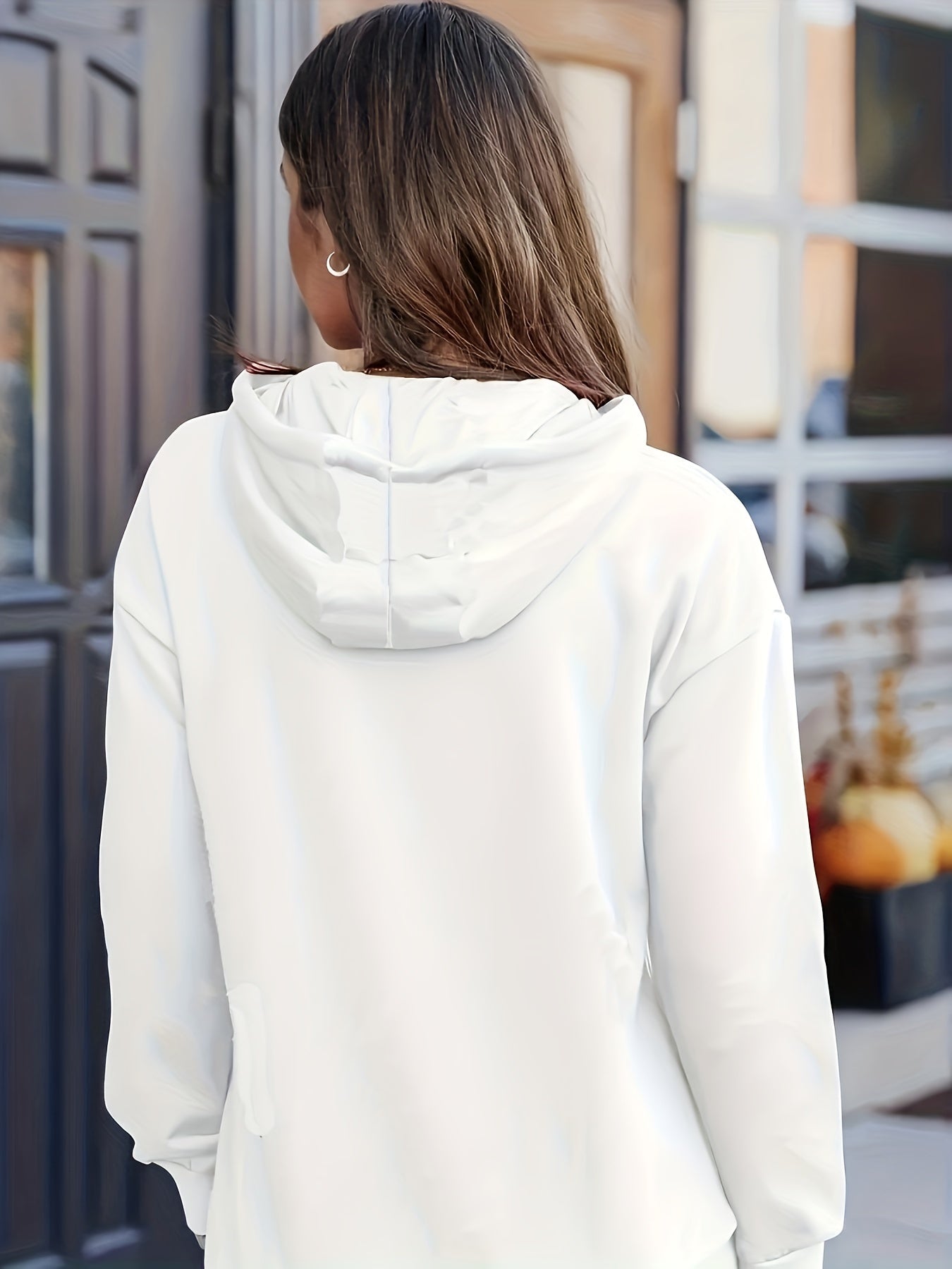 Antmvs Plus Size Casual Sweatshirt, Women's Plus Solid Cut Out Long Sleeve Slight Stretch Drawstring Hoodie With Pocket