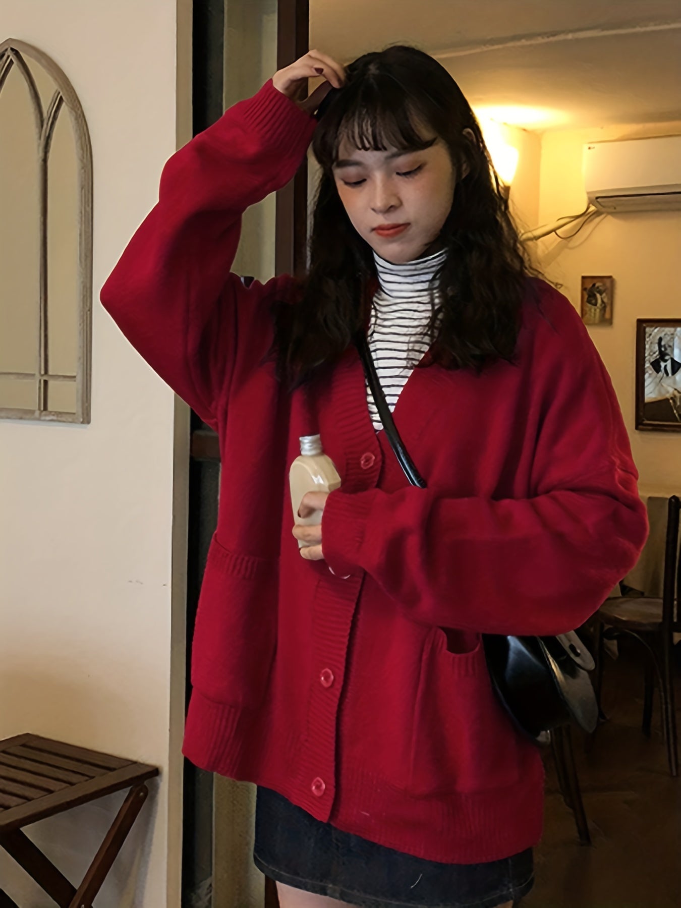 Antmvs Solid V Neck Open Front Cardigan, Casual Long Sleeve Sweater For Fall & Winter, Women's Clothing