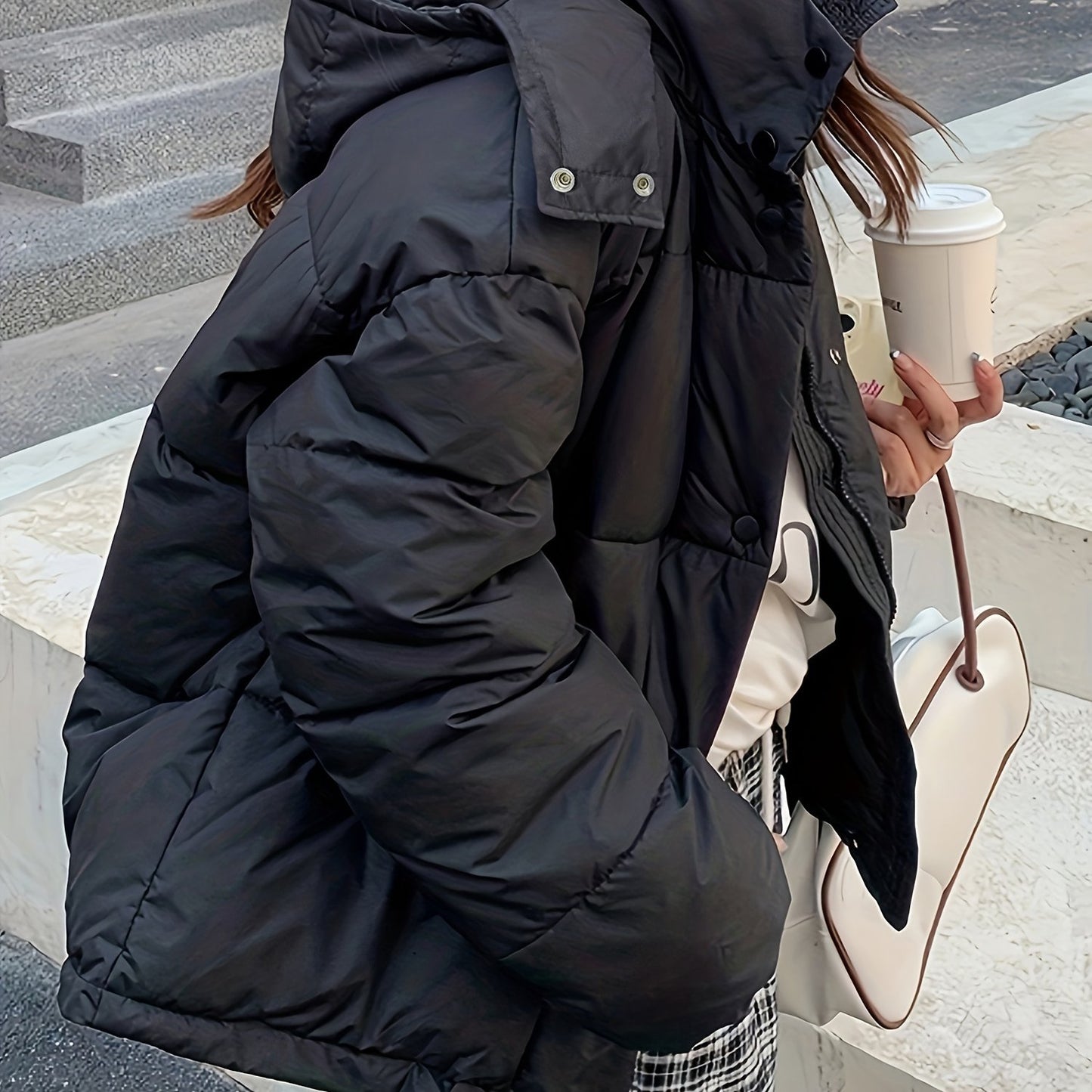 Antmvs Zip Up Hooded Warm Coat, Casual Solid Long Sleeve Winter Outerwear, Women's Clothing