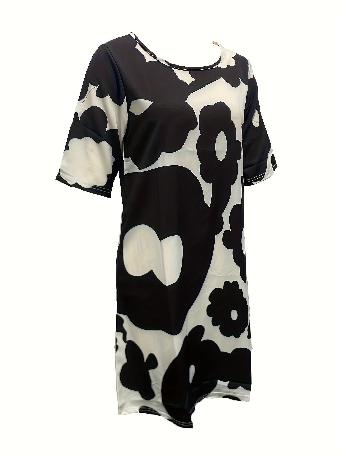Antmvs Floral Print Short Sleeve Dress, Casual Crew Neck Dress For Spring & Summer, Women's Clothing