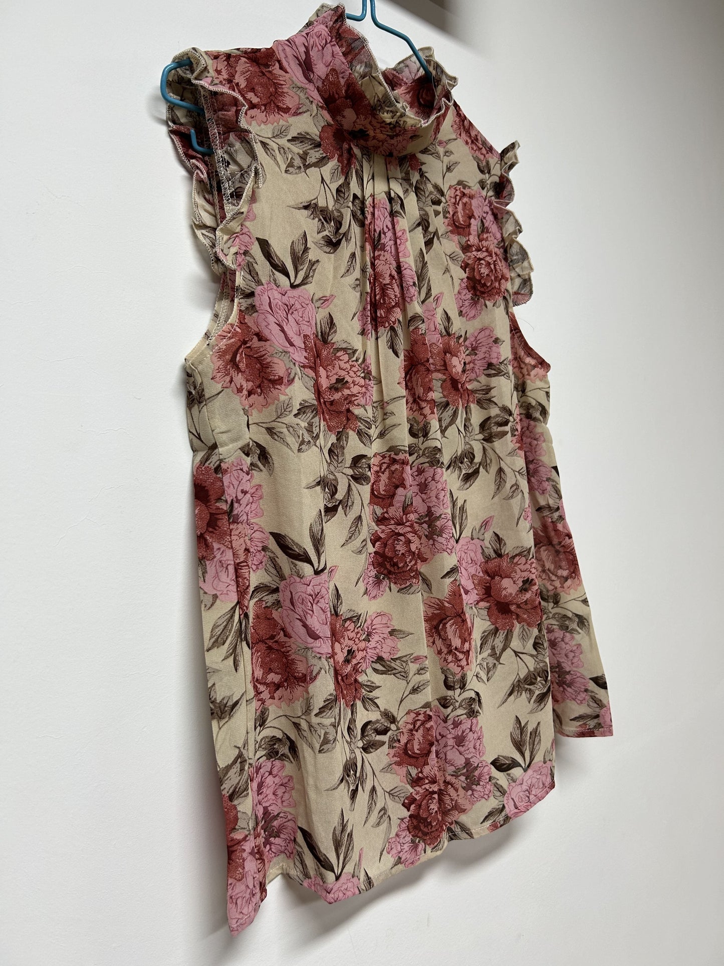 Antmvs Floral Print Ruffle Trim Blouse, Elegant Mock Neck Blouse For Spring & Summer, Women's Clothing