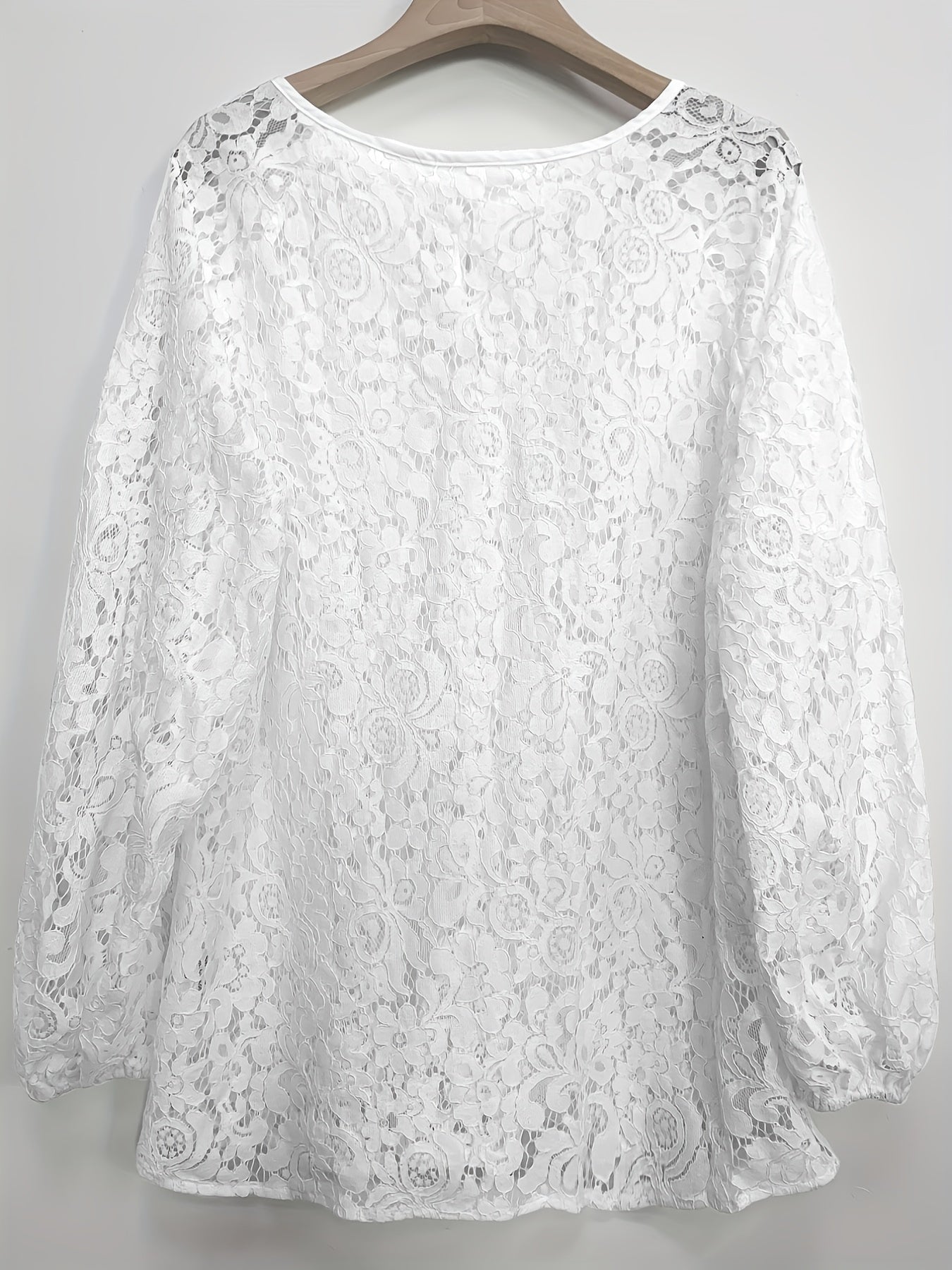 Antmvs Solid Contrast Lace Blouse, Elegant Tie Front Long Sleeve Blouse, Women's Clothing