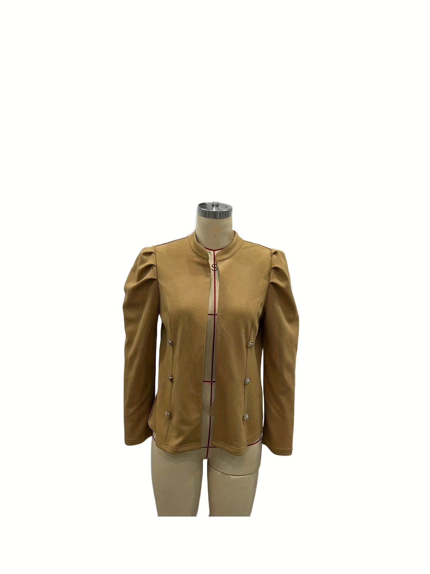 Antmvs Ruched Solid Blazer, Elegant Open Front Long Sleeve Outerwear, Women's Clothing