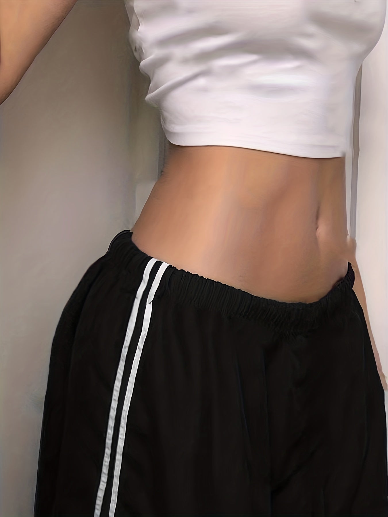 Antmvs Contrast Side Wide Leg Pants, Baddie Clothes Drawstring Pants For Spring & Summer, Women's Clothing