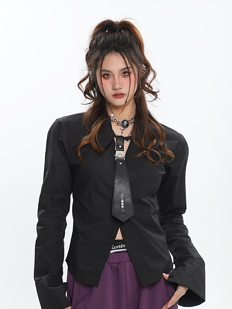 Antmvs Neo Basic Minimalist V-Neck Short Versatile Long Sleeve Office Shirt Top