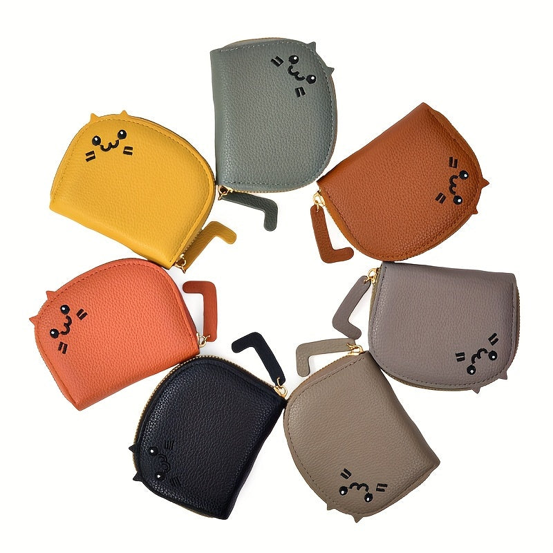 Cute Cartoon Cat Mini Coin Purse, Sweet Style Faux Leather Wallet With Multiple Card Slots(10.49cmx 8.99cm)
