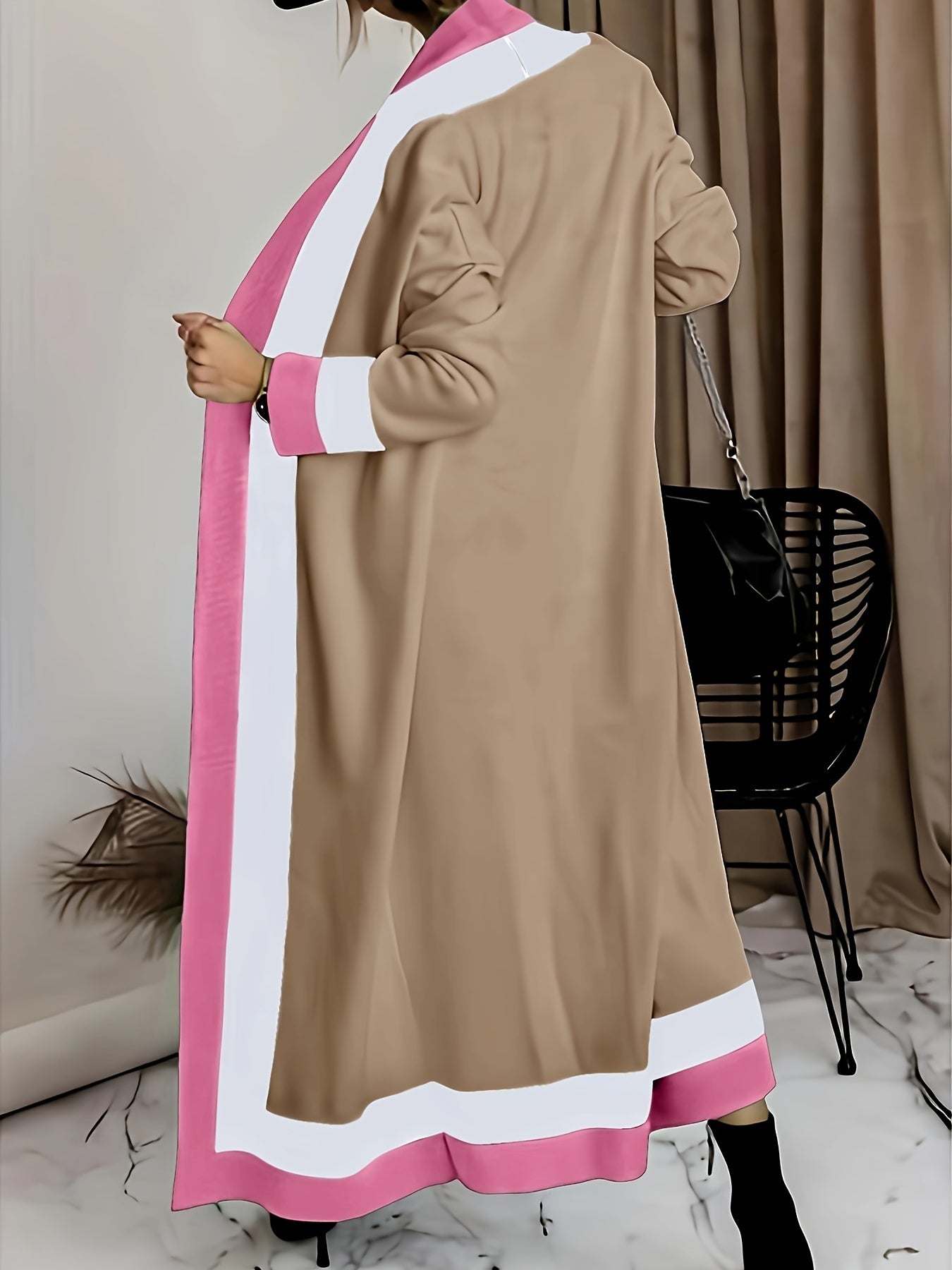 Antmvs Striped Open Front Cardigan, Casual Long Sleeve Long Length Outwear, Women's Clothing