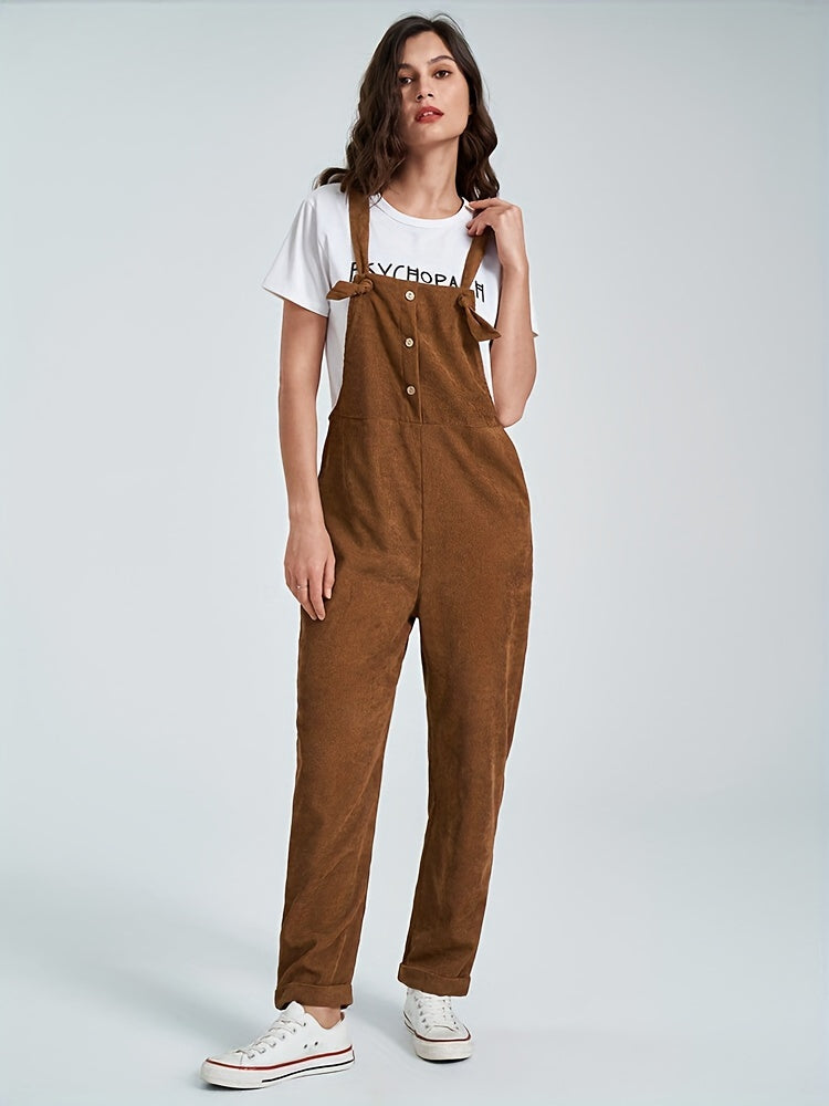 Antmvs Solid Color Overall Jumpsuit, Casual Dual Pockets Button Overall Jumpsuit For Spring & Fall, Women's Clothing